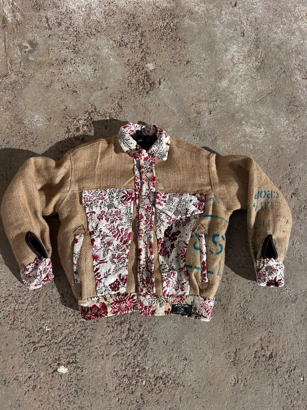 Moroccan hand made white and red burlap Jacket UNISEX