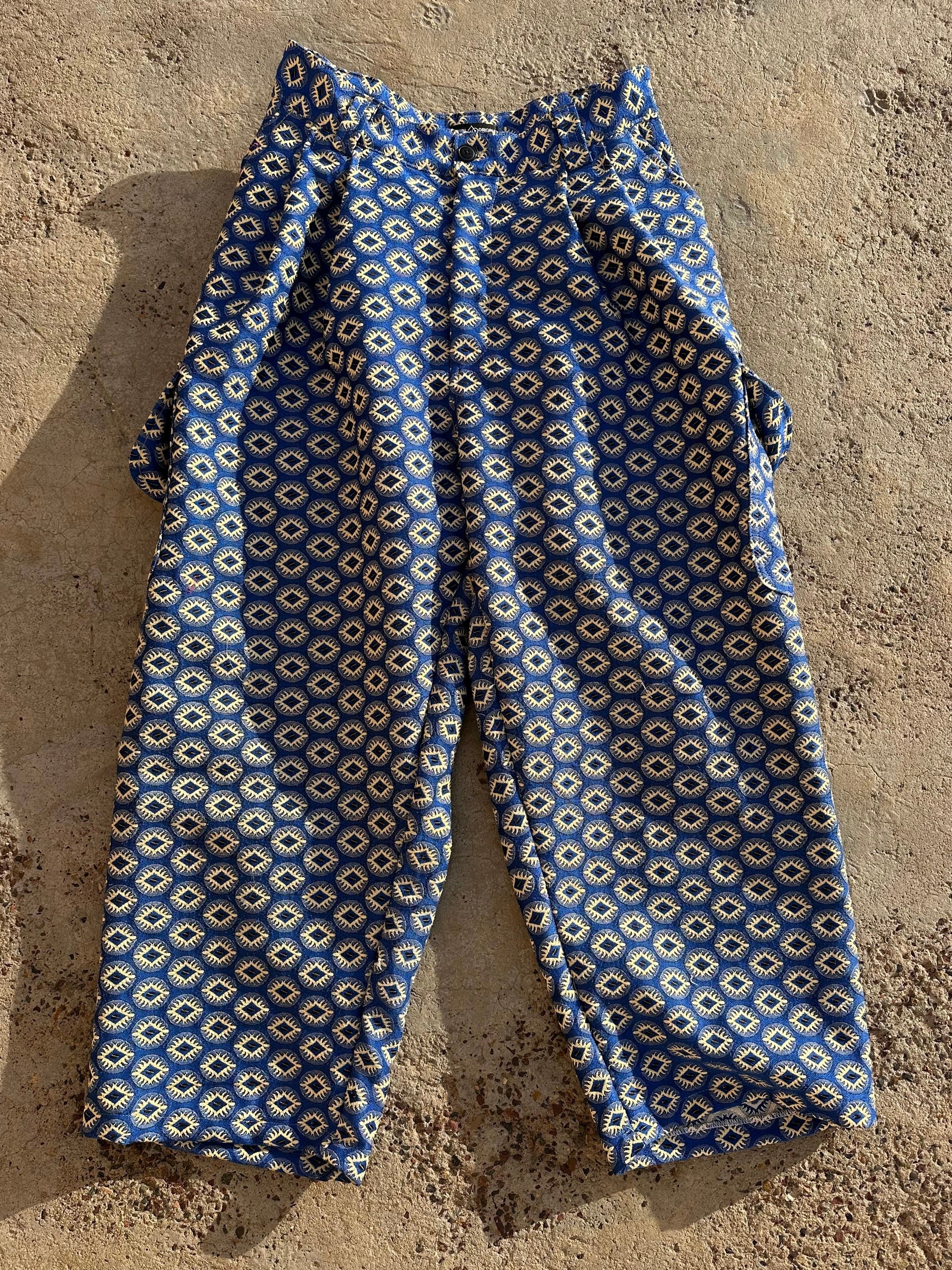 Anouris Original PANT with wide legs with two pockets  side unique light blue print “Carpet” UNISEX