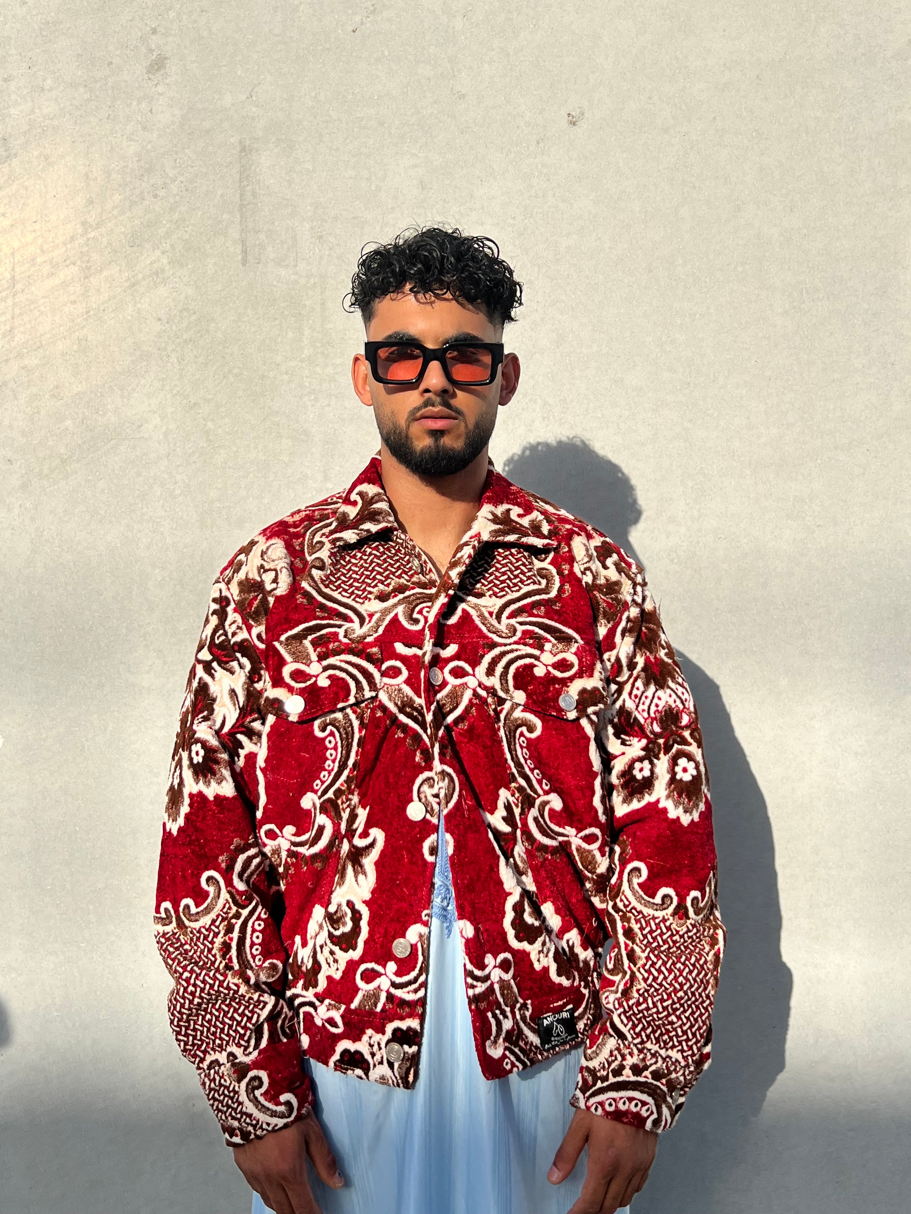 Moroccan hand made with unique red and brown color,  carpet Jacket UNISEX