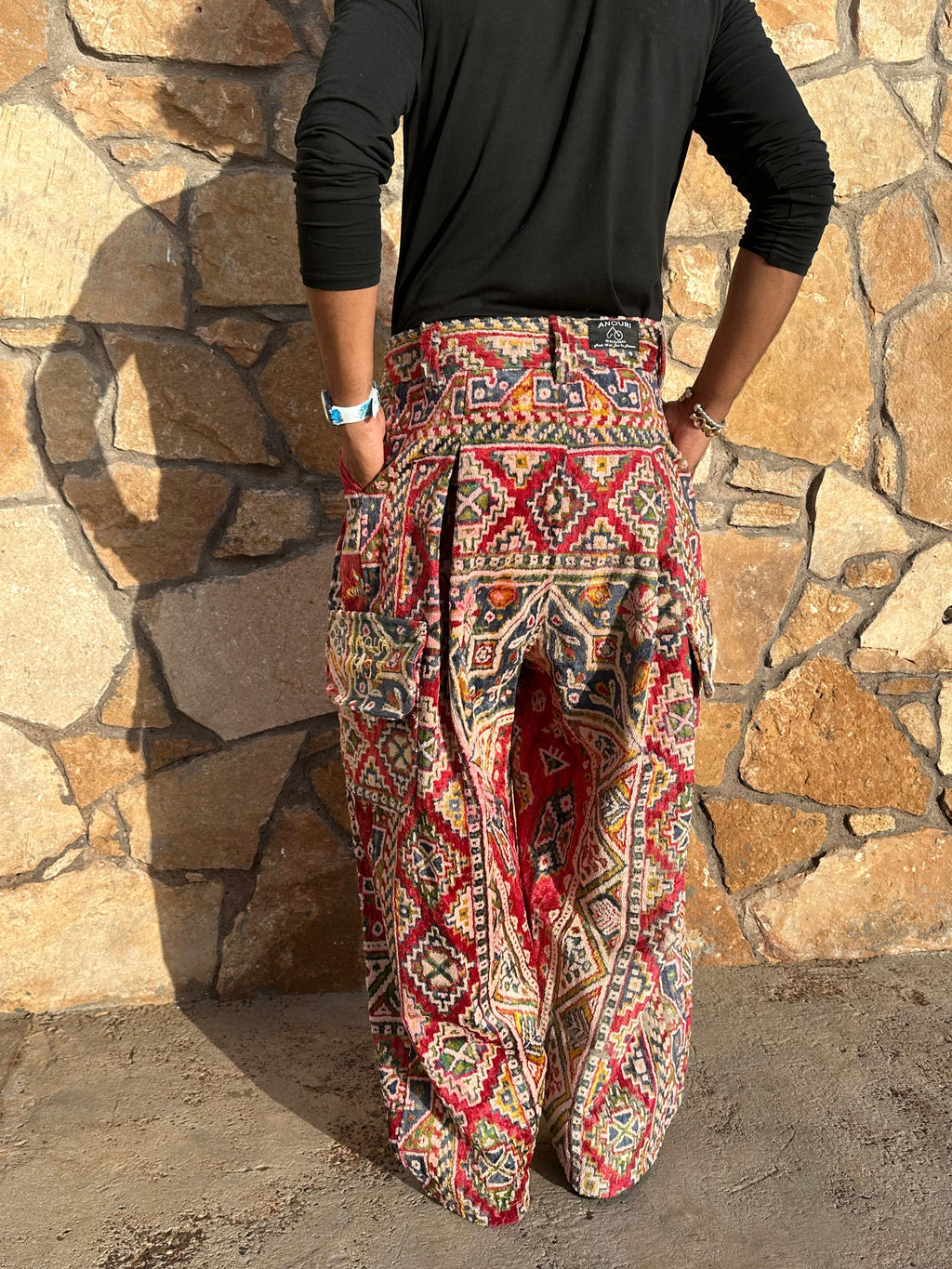 Anouris Original PANT with wide legs with two pockets  side unique carpet red print “Carpet” UNISEX