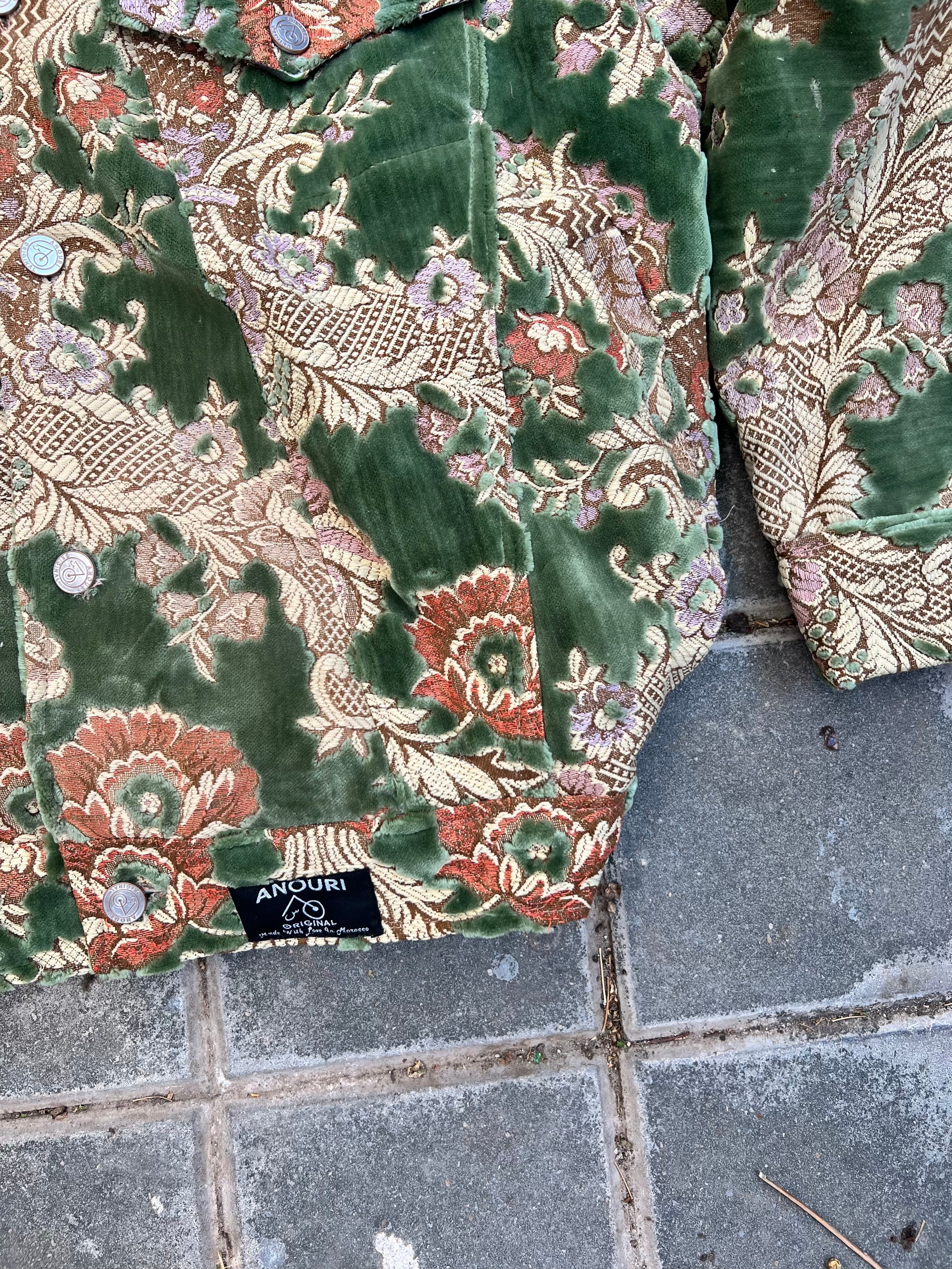 Moroccan hand made with unique design green color ,  carpet Jacket UNISEX