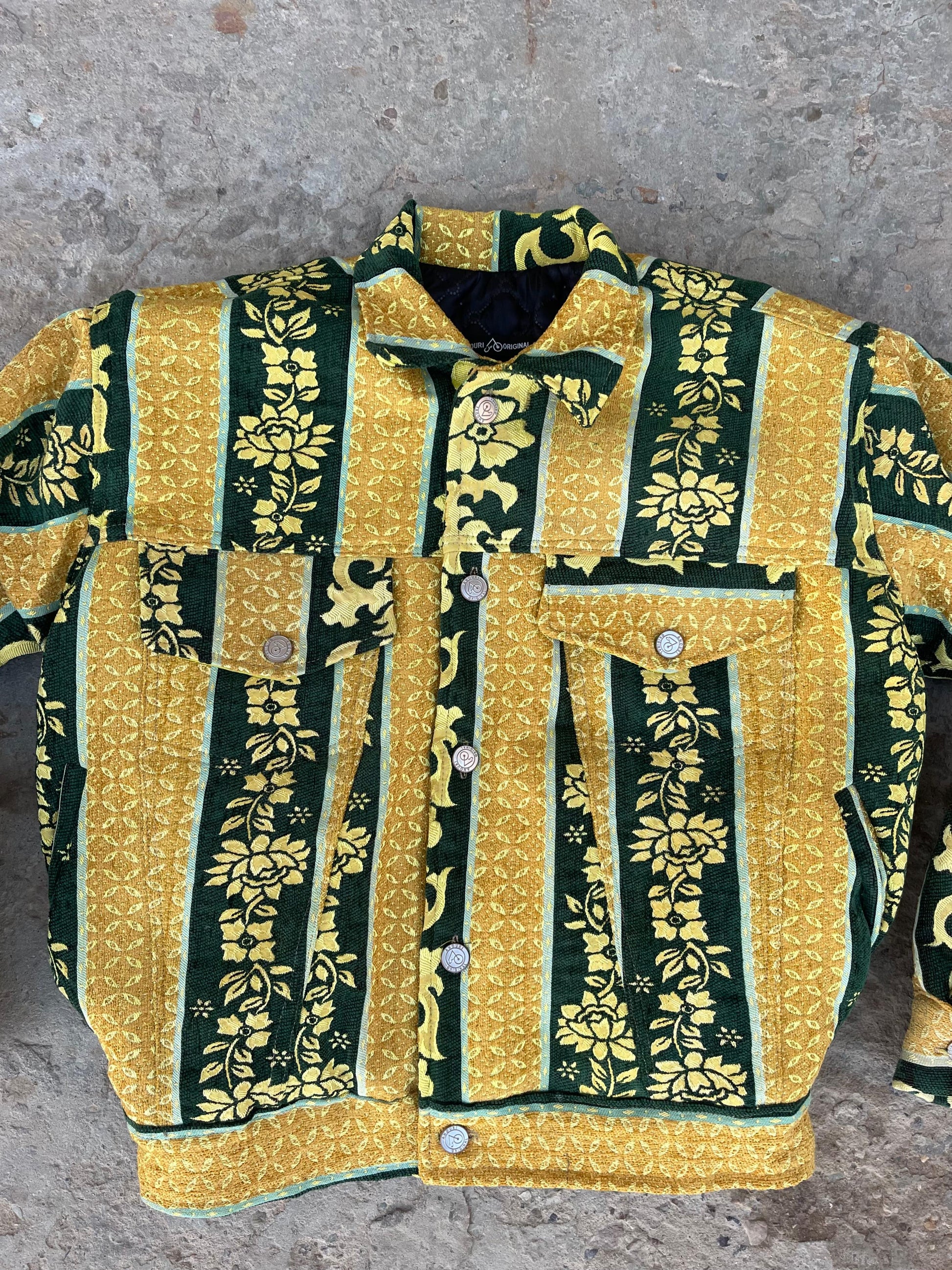 Moroccan hand made with unique yellow and green  design carpet Jacket UNISEX