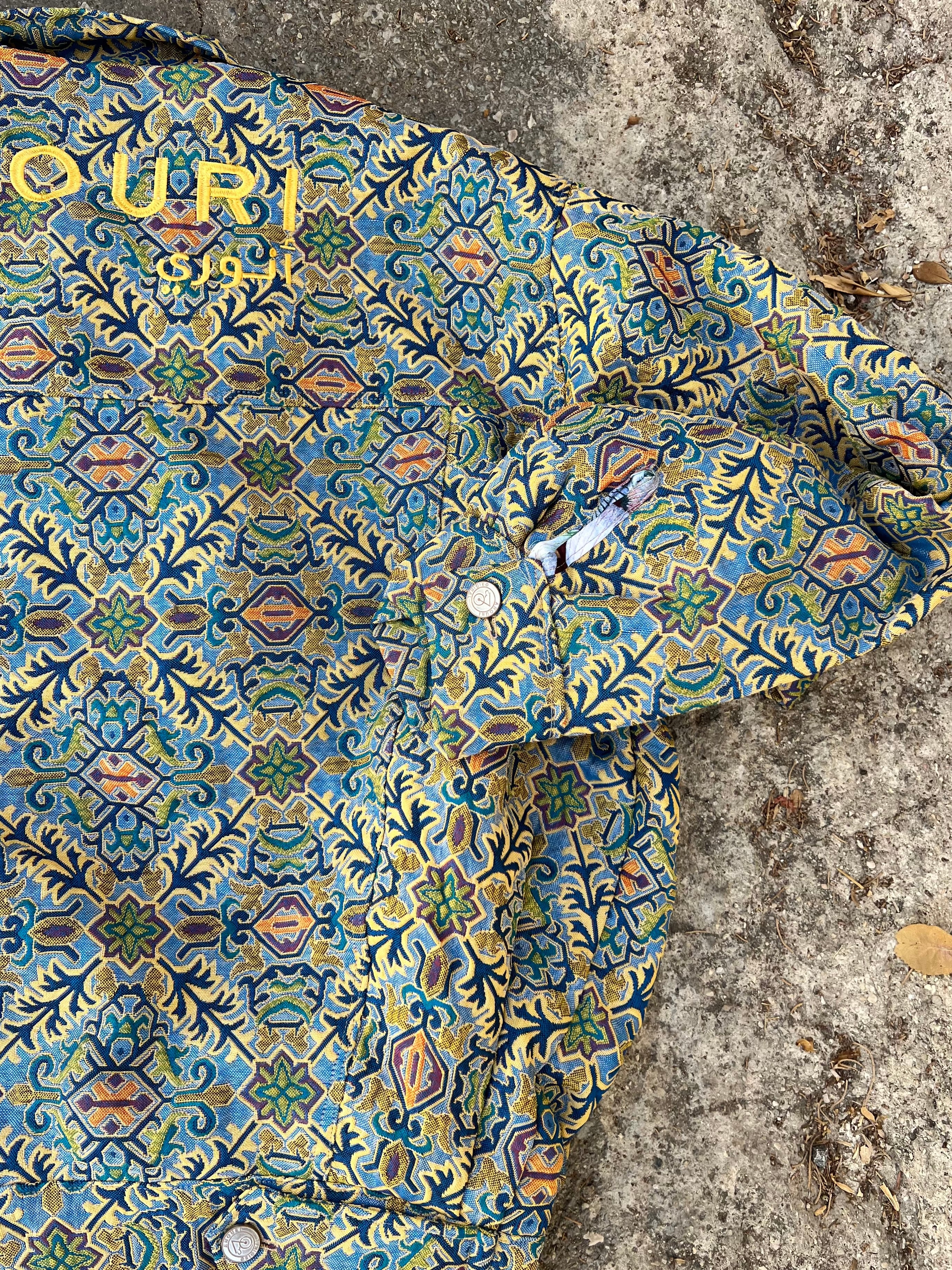 Moroccan hand made with unique colorful blue yellow color ,  carpet Jacket UNISEX
