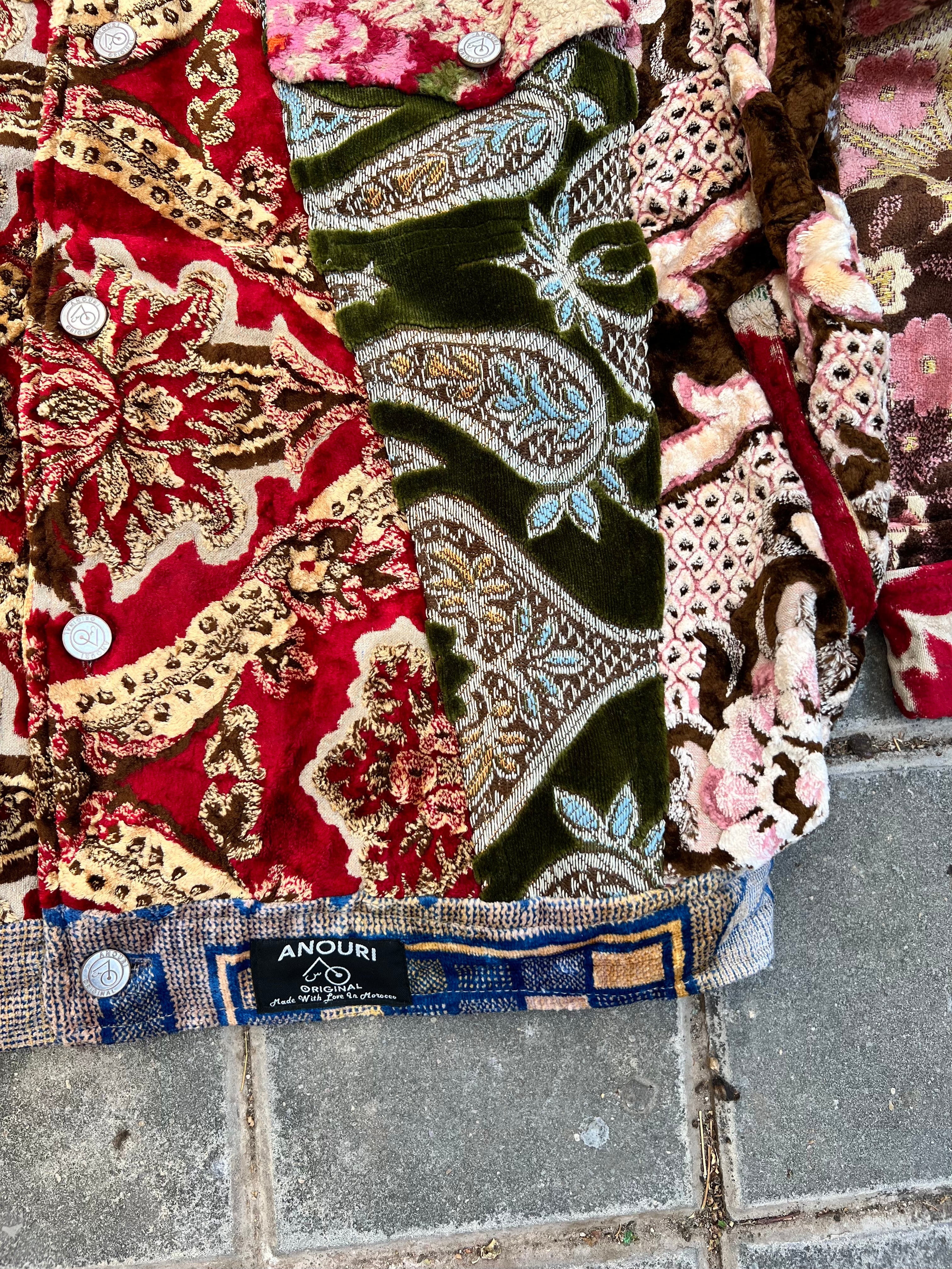 Moroccan hand made with unique patshwork design ,  carpet Jacket UNISEX
