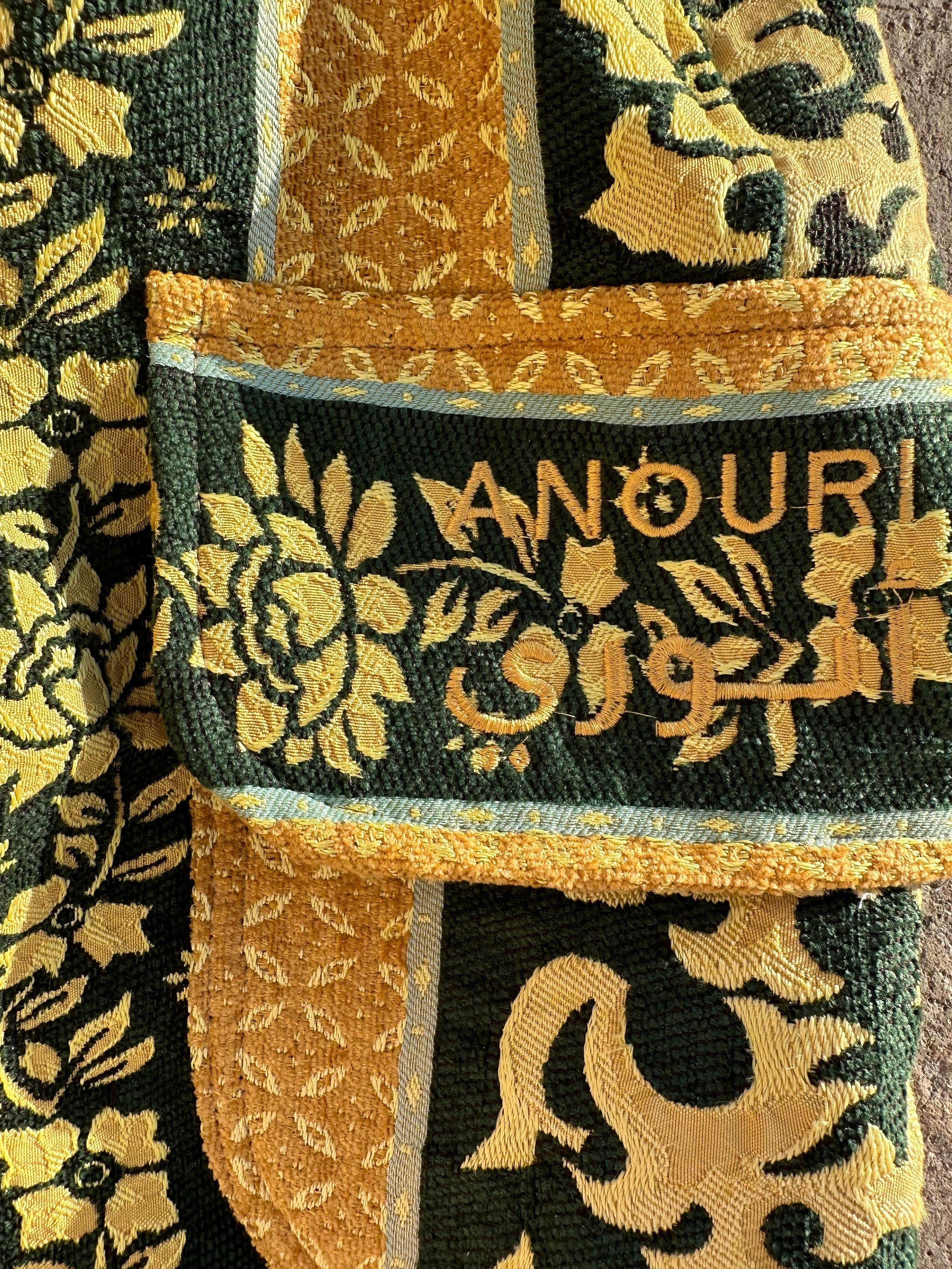 Anouris Original PANT with wide legs with two pockets  side unique light yellow and green print “Carpet” UNISEX