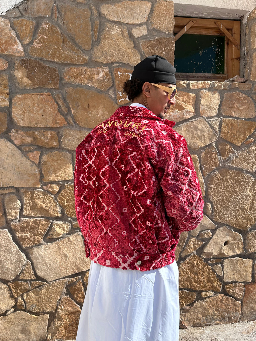 Moroccan hand made with unique unique red color,  carpet Jacket UNISEX