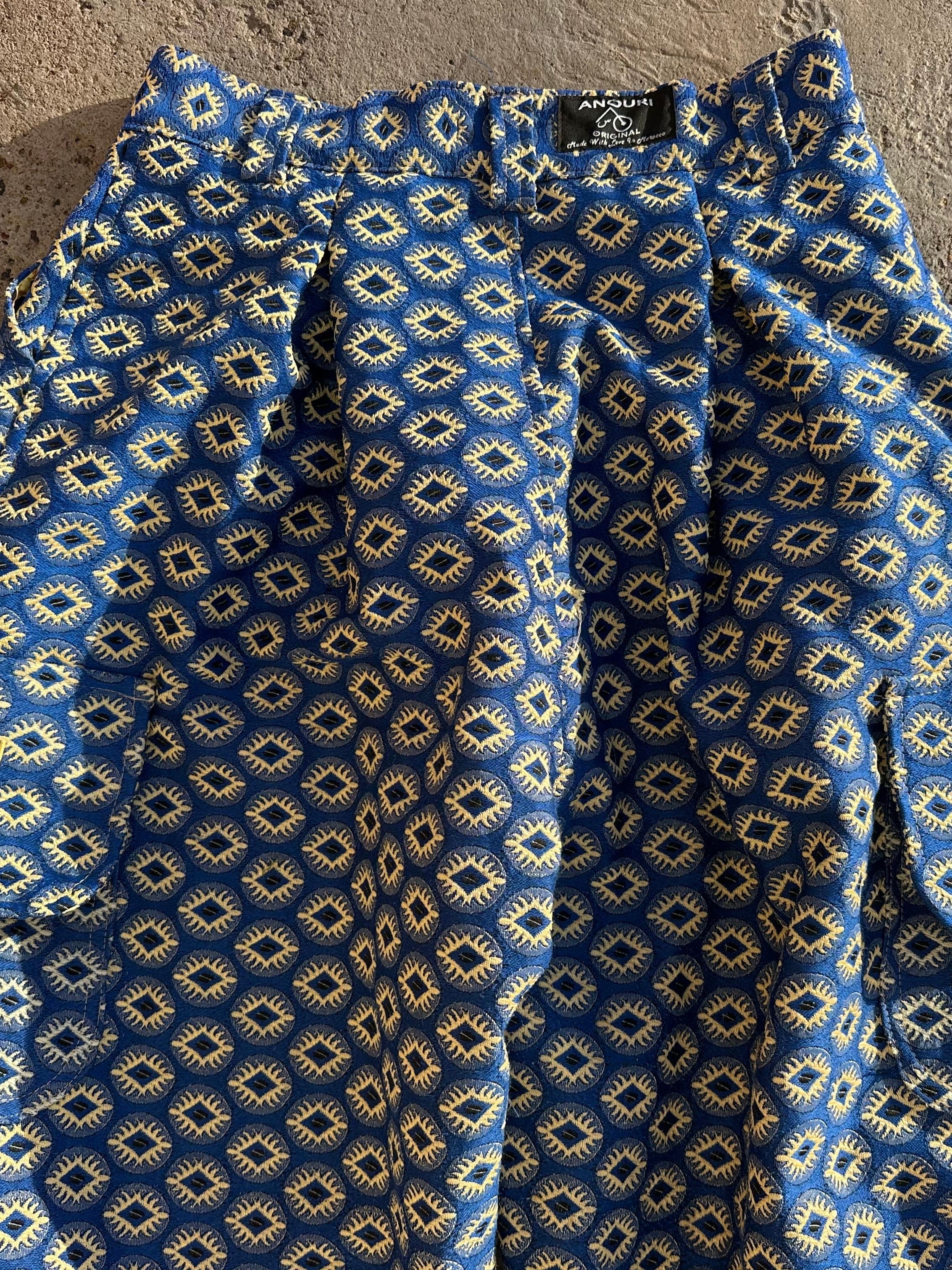 Anouris Original PANT with wide legs with two pockets  side unique light blue print “Carpet” UNISEX