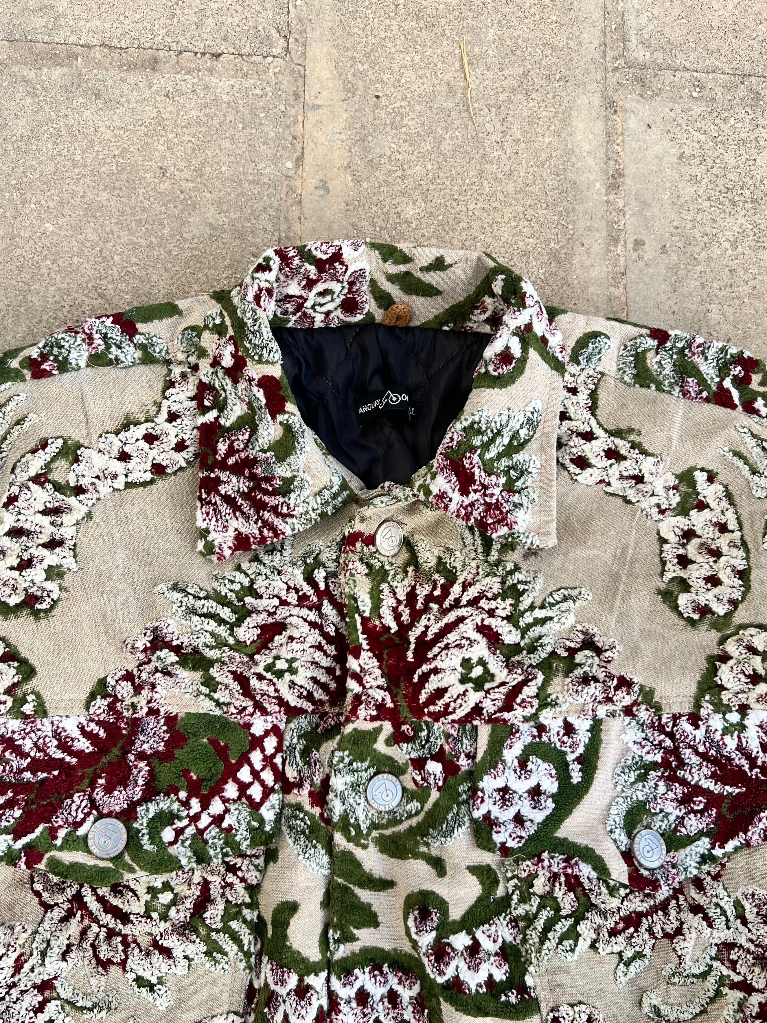 Moroccan hand made with unique green and red color,  carpet Jacket UNISEX