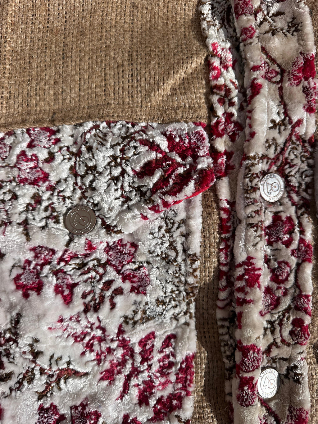 Moroccan hand made white and red burlap Jacket UNISEX