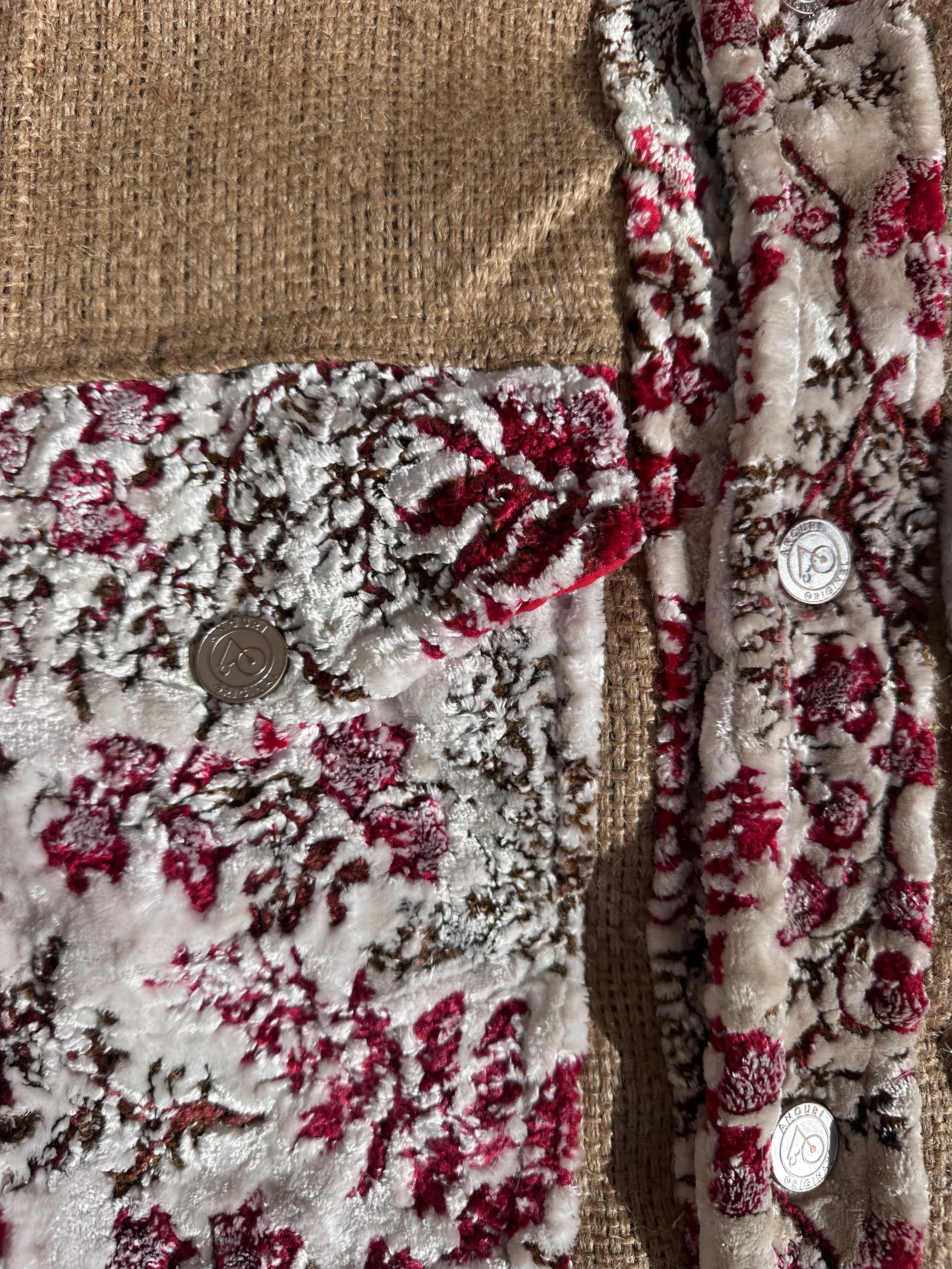 Moroccan hand made white and red burlap Jacket UNISEX