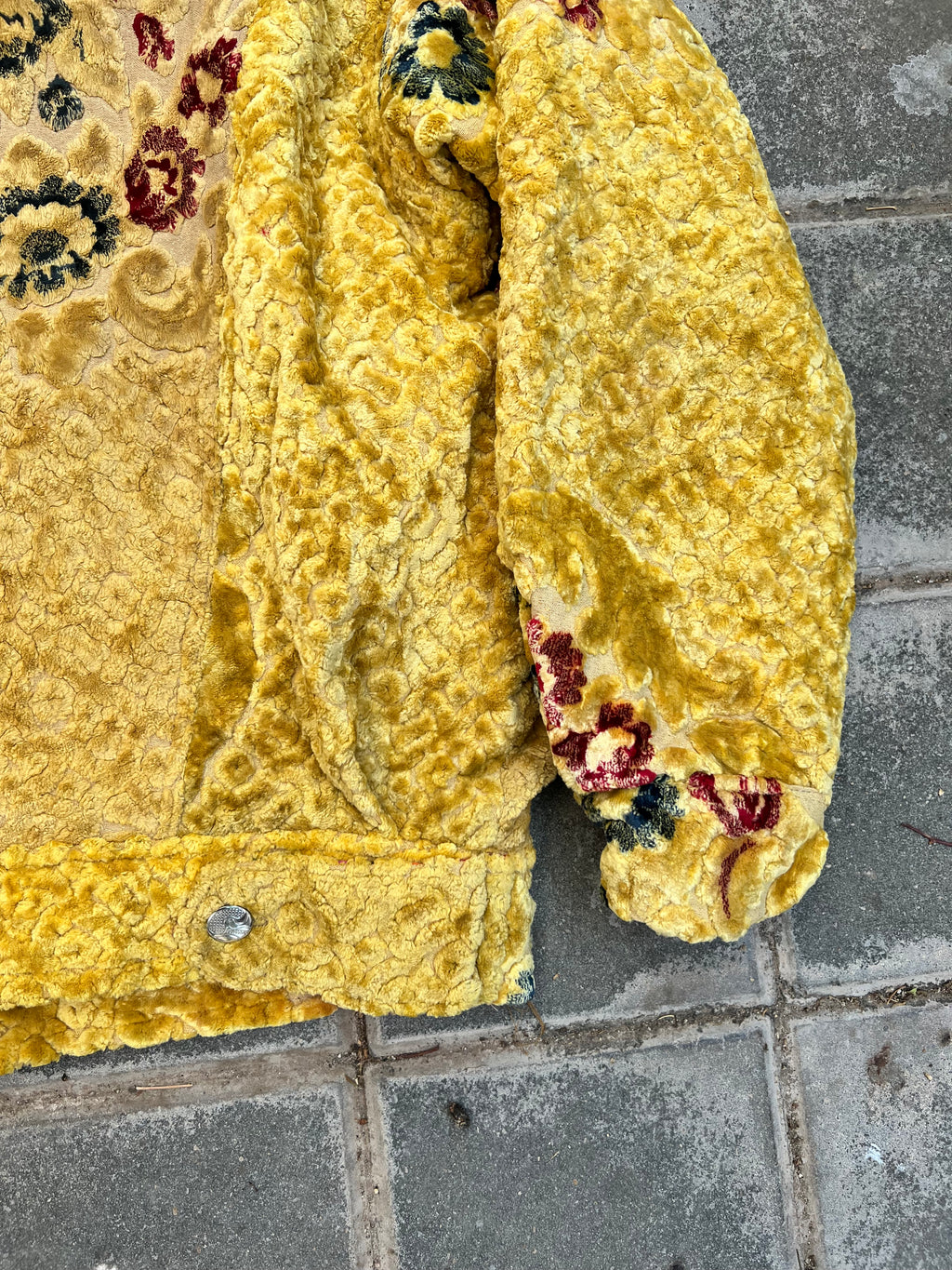 Moroccan hand made with unique flowers and yellow color,  carpet Jacket UNISEX
