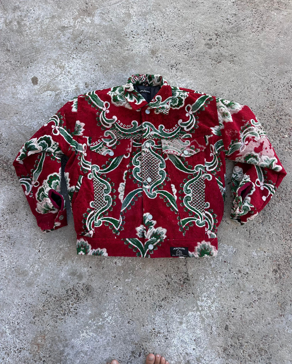 Moroccan hand made with unique red and green  design carpet Jacket UNISEX