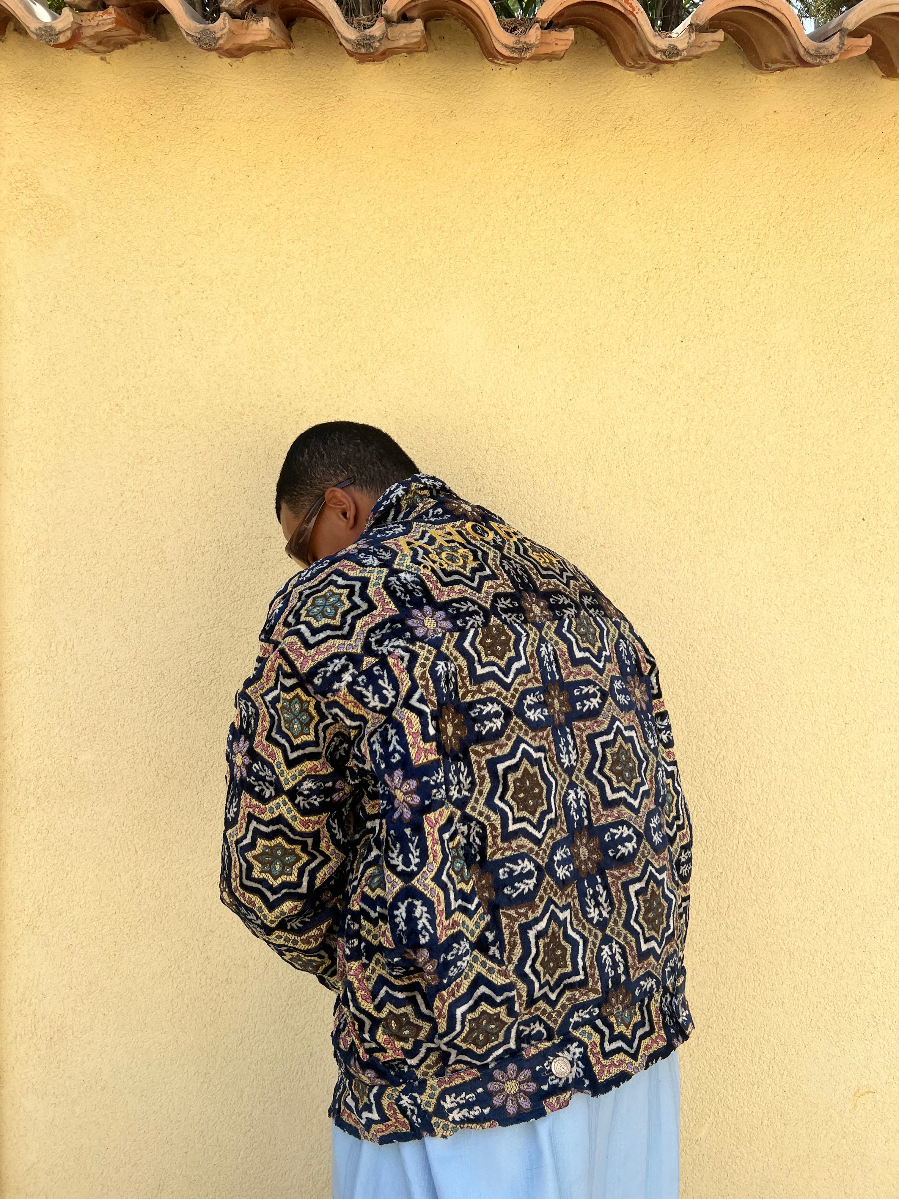 Moroccan hand made with unique green and white color ,  carpet Jacket UNISEX