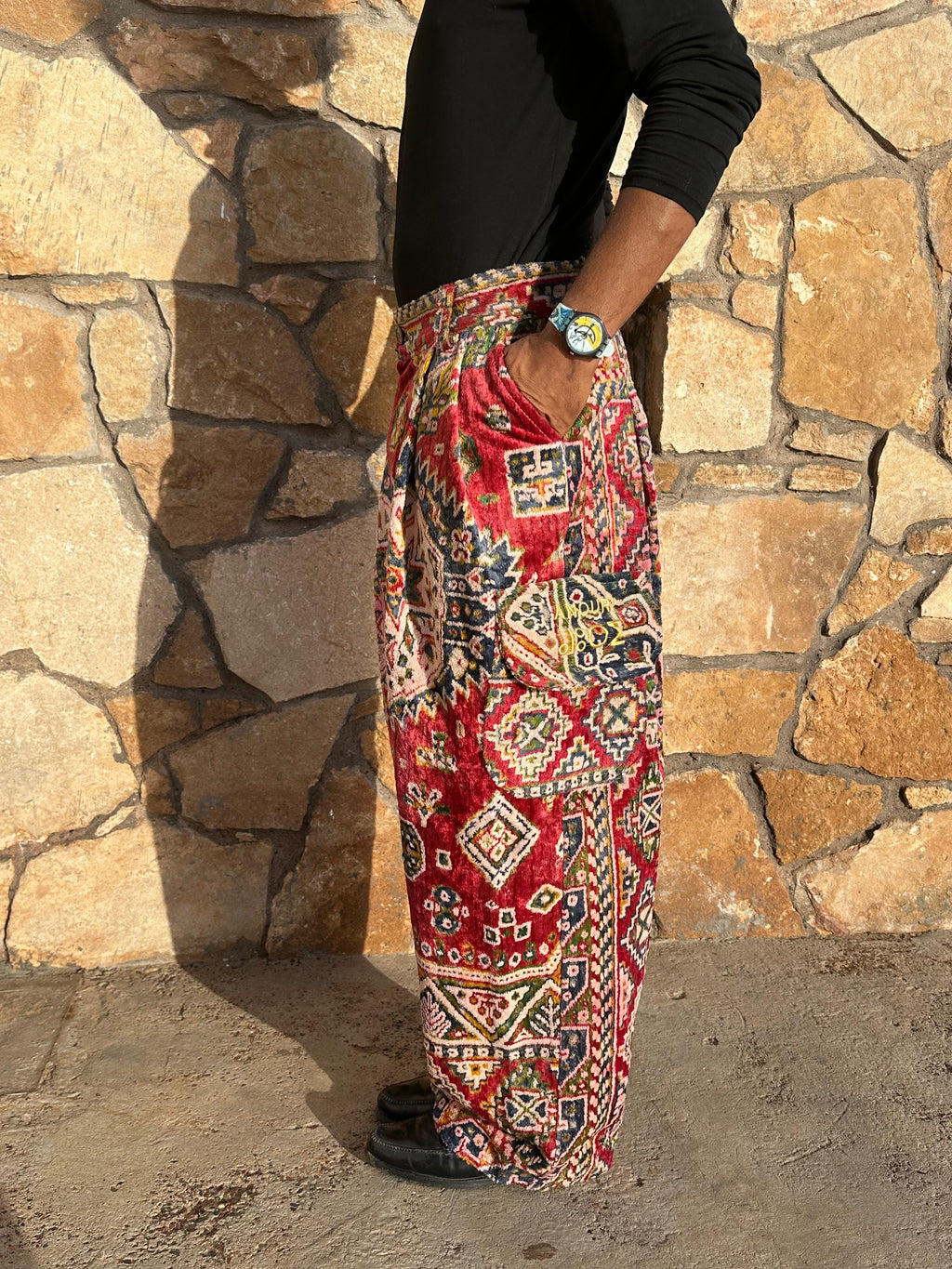 Anouris Original PANT with wide legs with two pockets  side unique carpet red print “Carpet” UNISEX