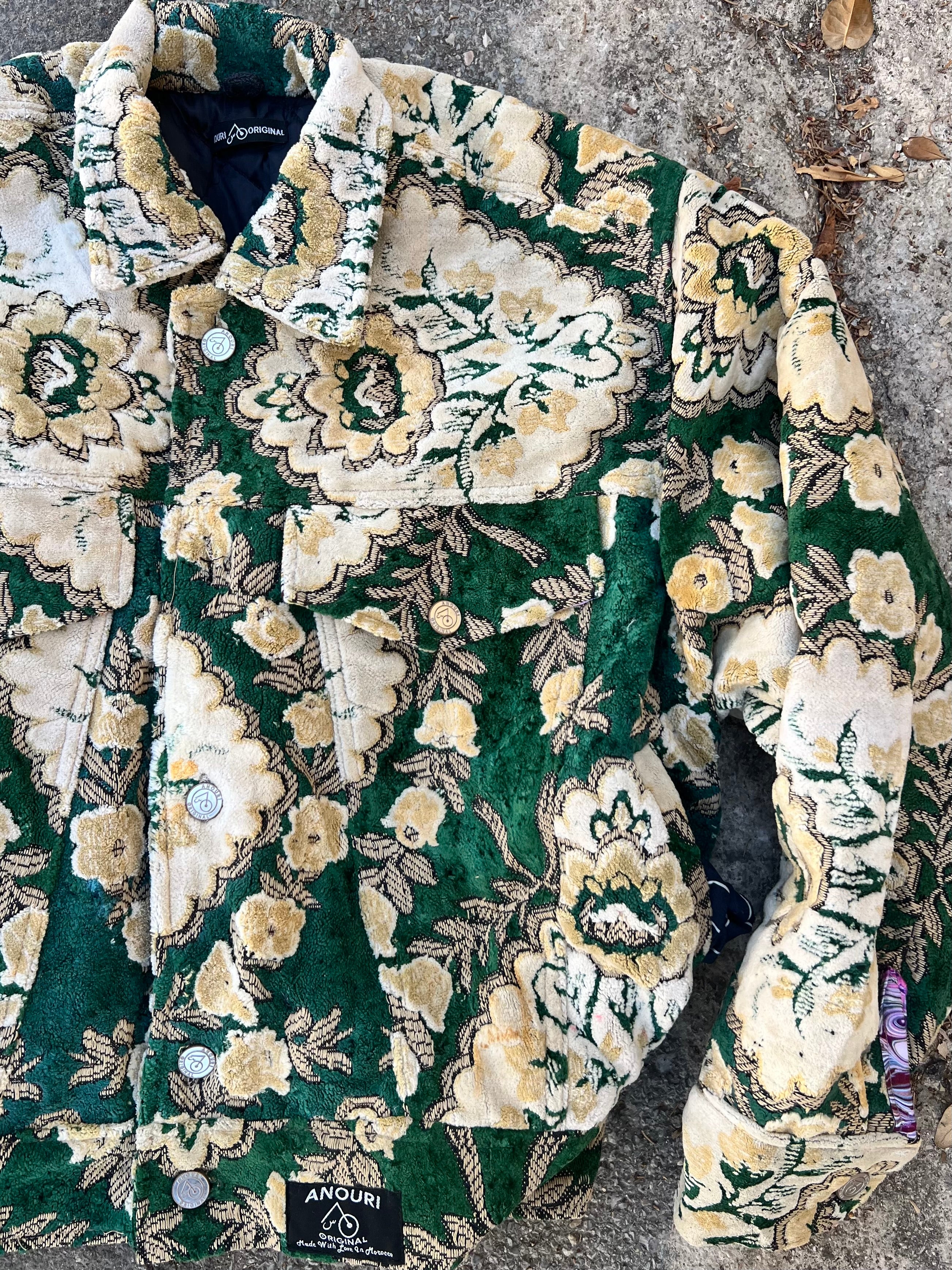 Moroccan hand made with unique white and green color,  carpet Jacket UNISEX