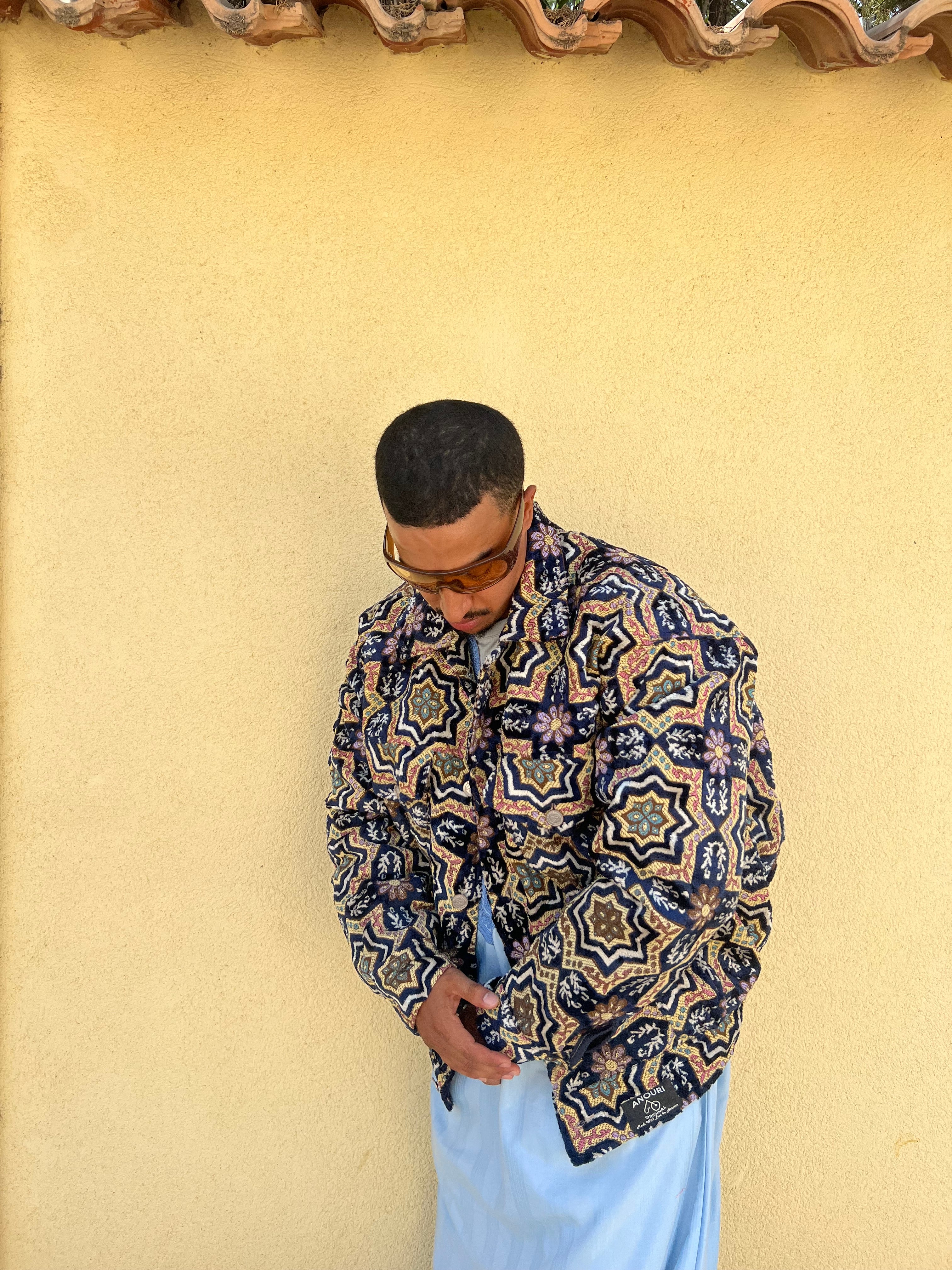 Moroccan hand made with unique green and white color ,  carpet Jacket UNISEX