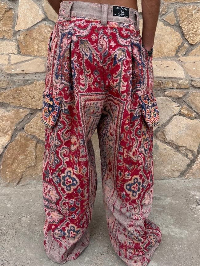Anouris Original PANT with wide legs with two pockets  side unique red print “Carpet” UNISEX