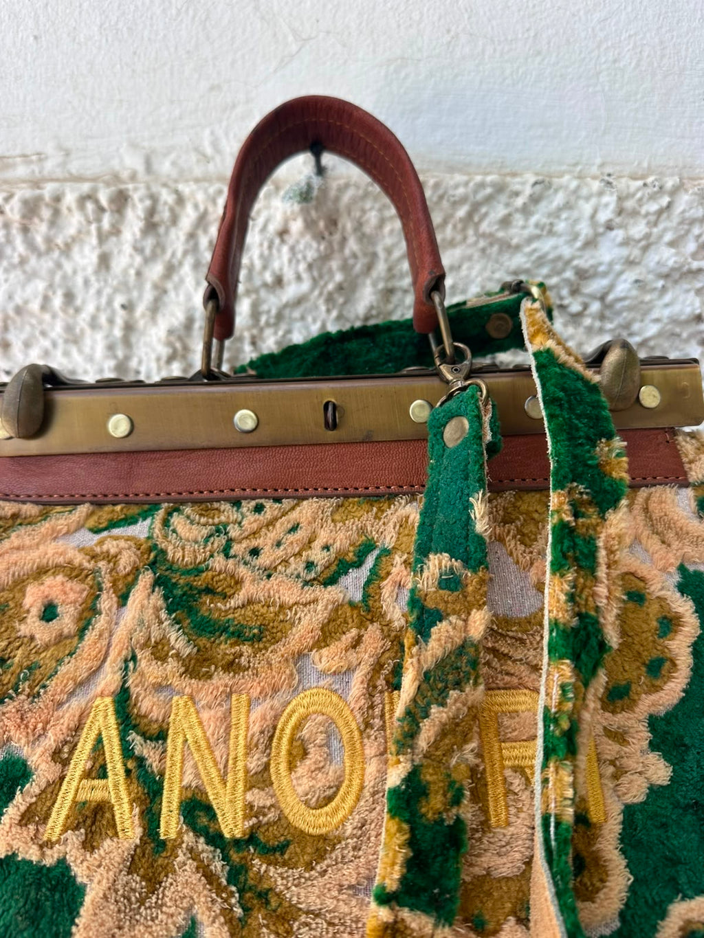 Anouri Original Emerald Heritage Frame green & yellow  colour Carpet Bag