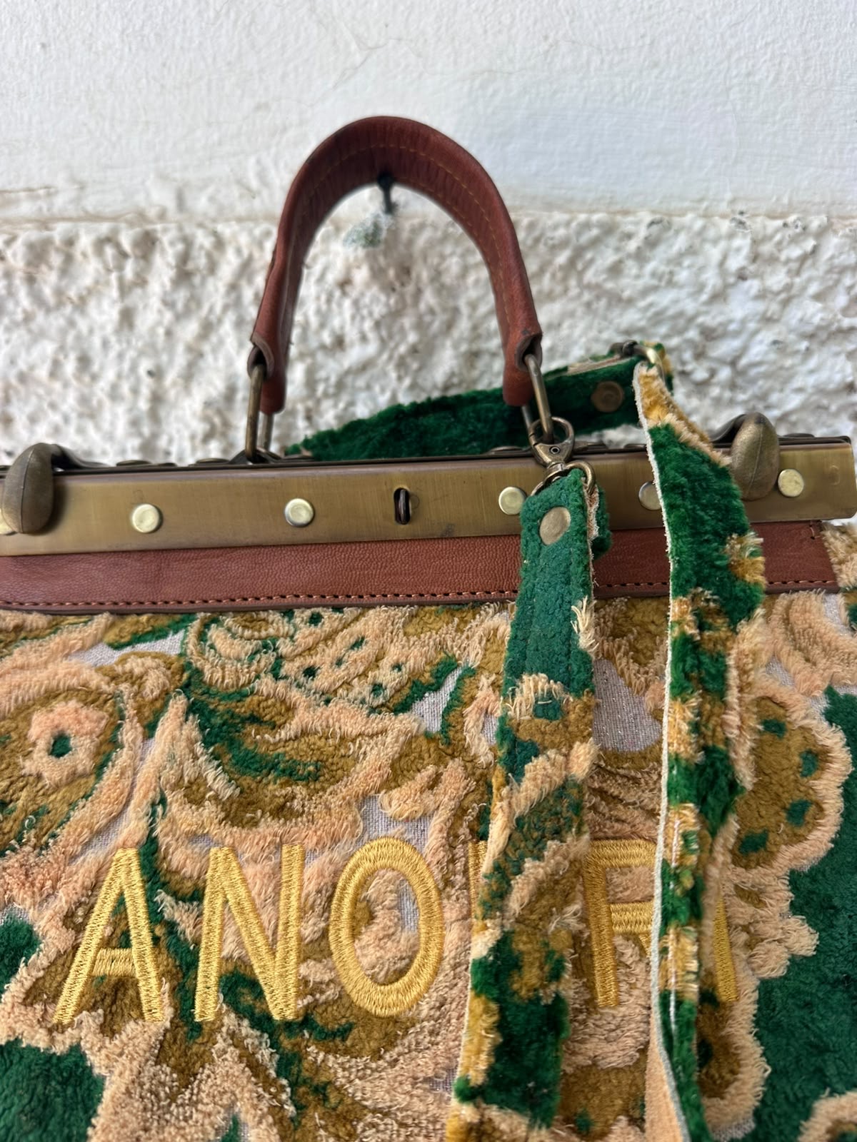 Anouri Original Emerald Heritage Frame green & yellow  colour Carpet Bag
