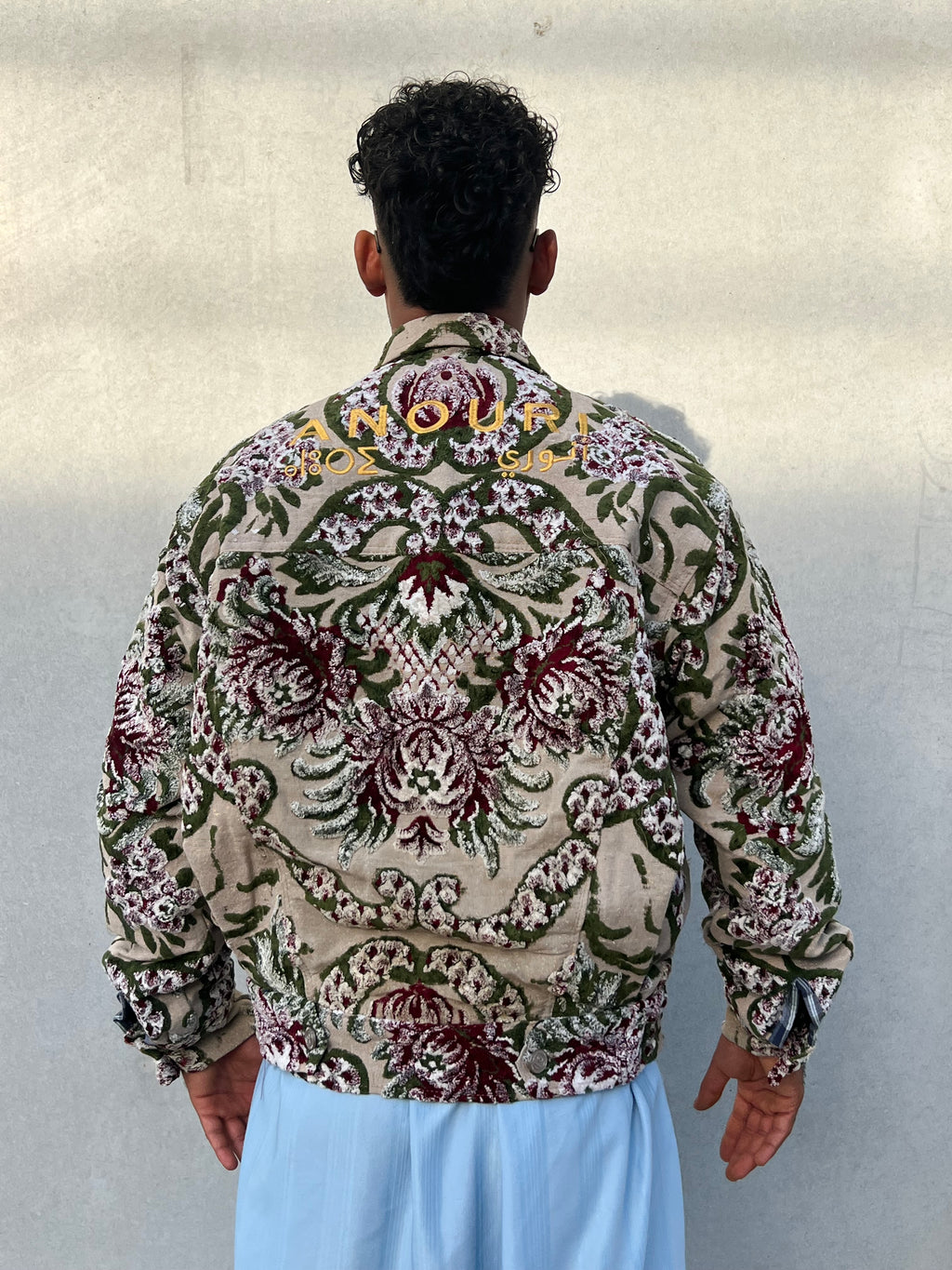 Moroccan hand made with unique green and red color,  carpet Jacket UNISEX