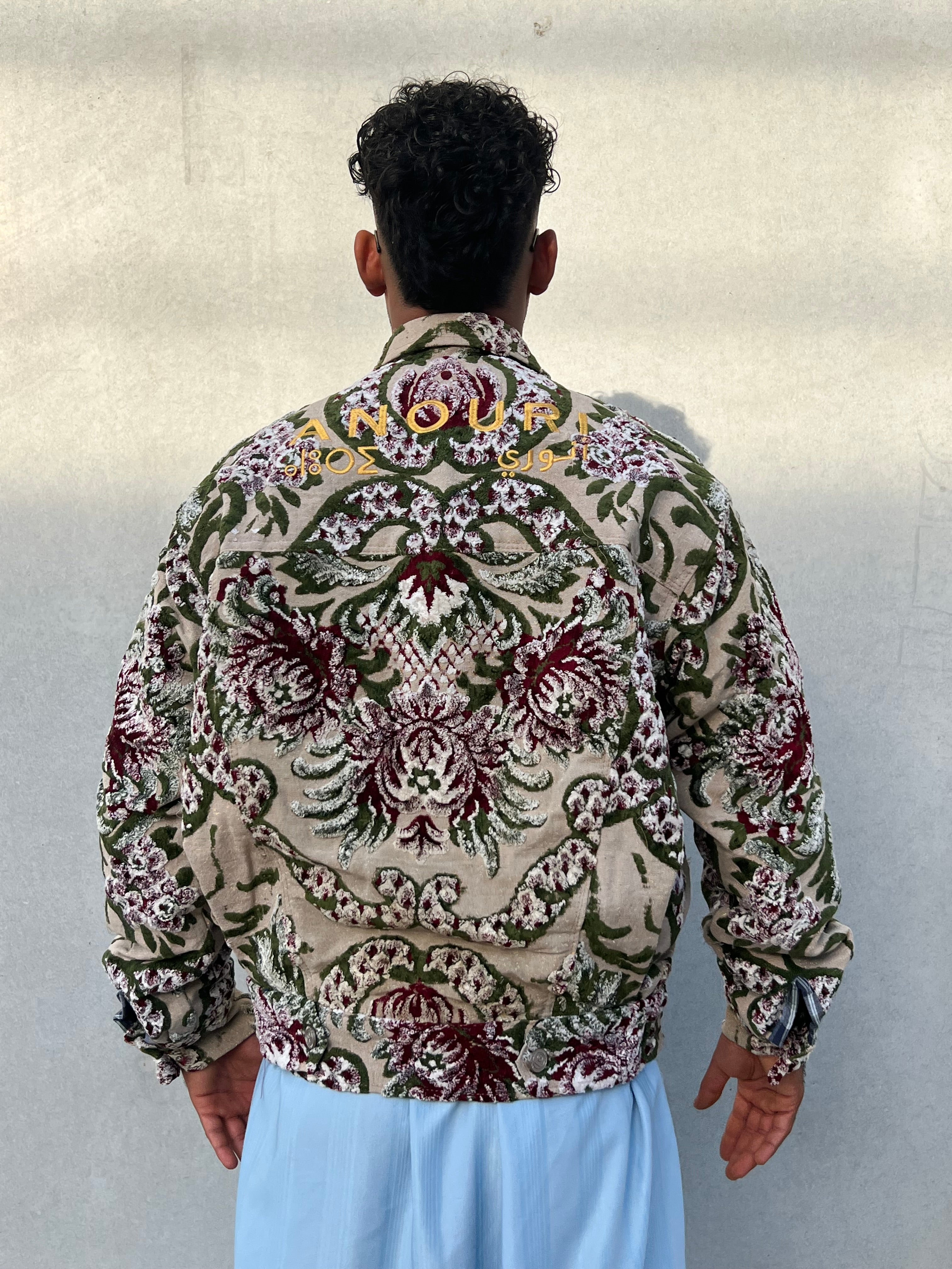 Moroccan hand made with unique green and red color,  carpet Jacket UNISEX