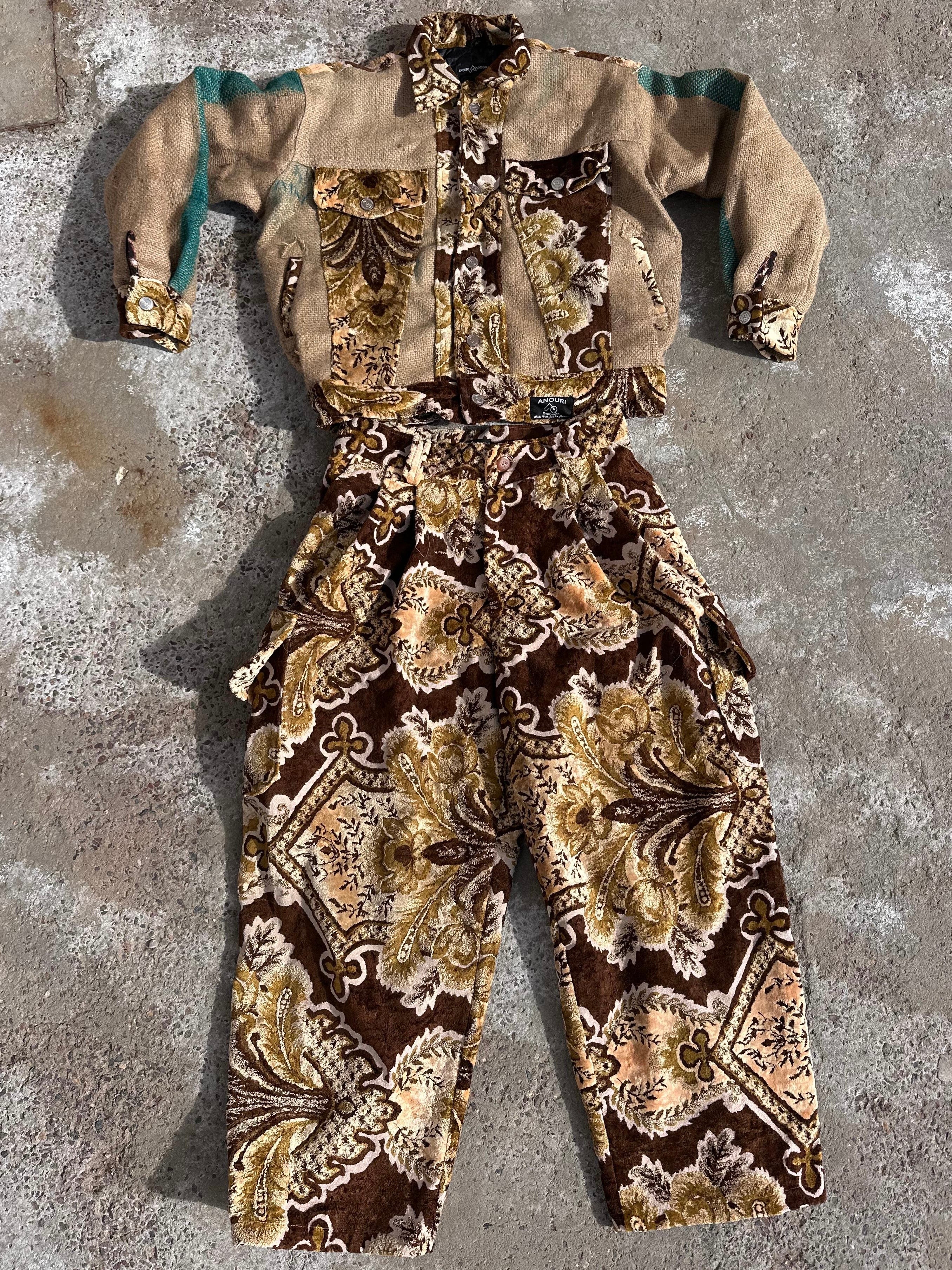 Moroccan hand made unique burlap and brown Carpet and burlap set UNISEX