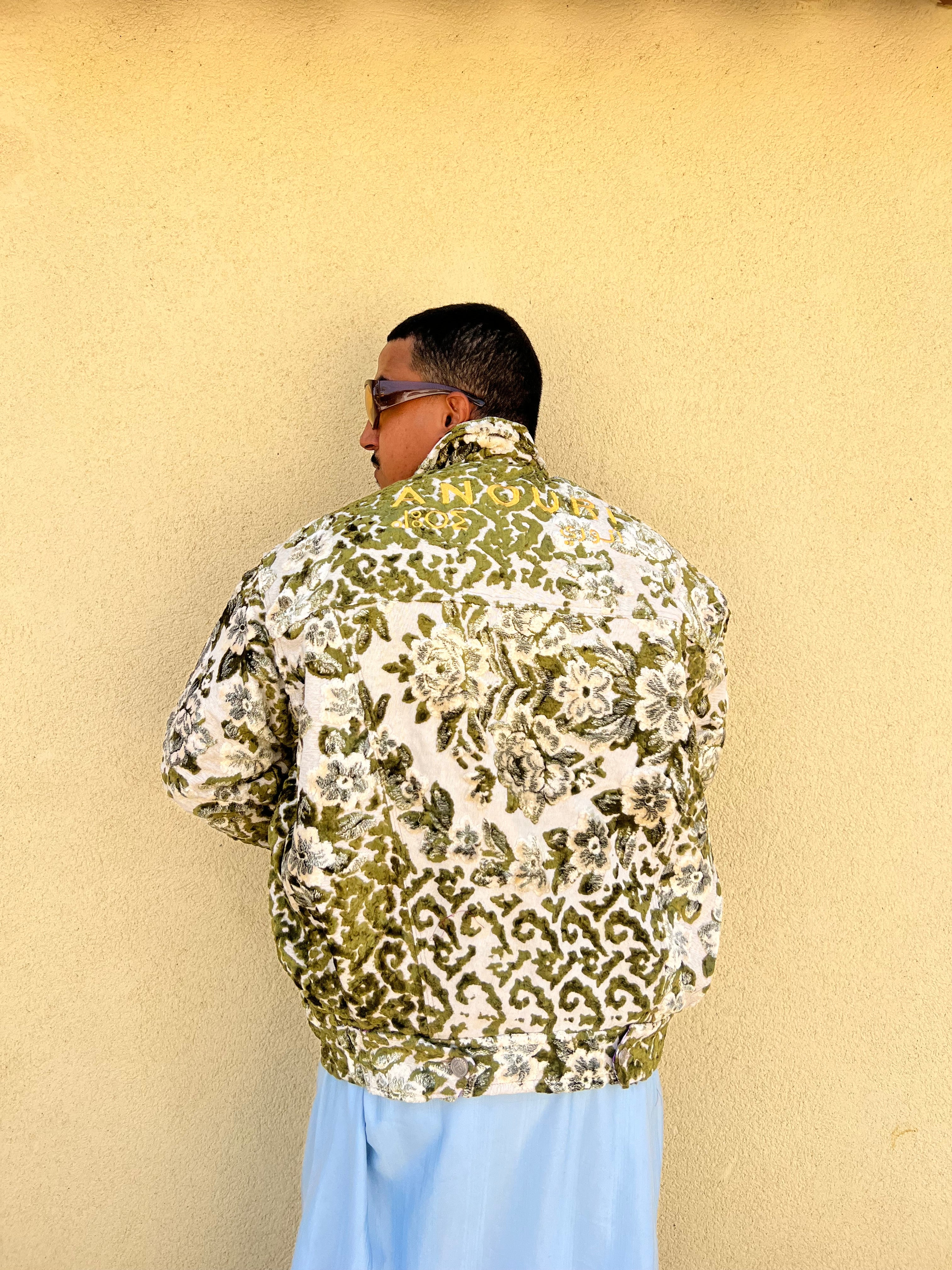 Moroccan hand made with unique green and white color ,  carpet Jacket UNISEX
