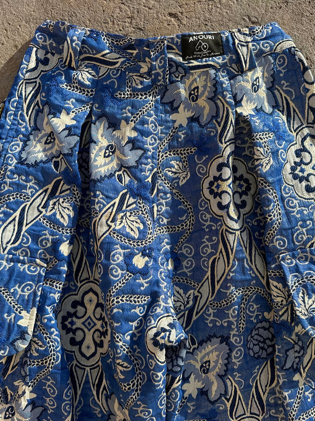 Anouris Original PANT with wide legs with two pockets  side unique light blue print “Carpet” UNISEX