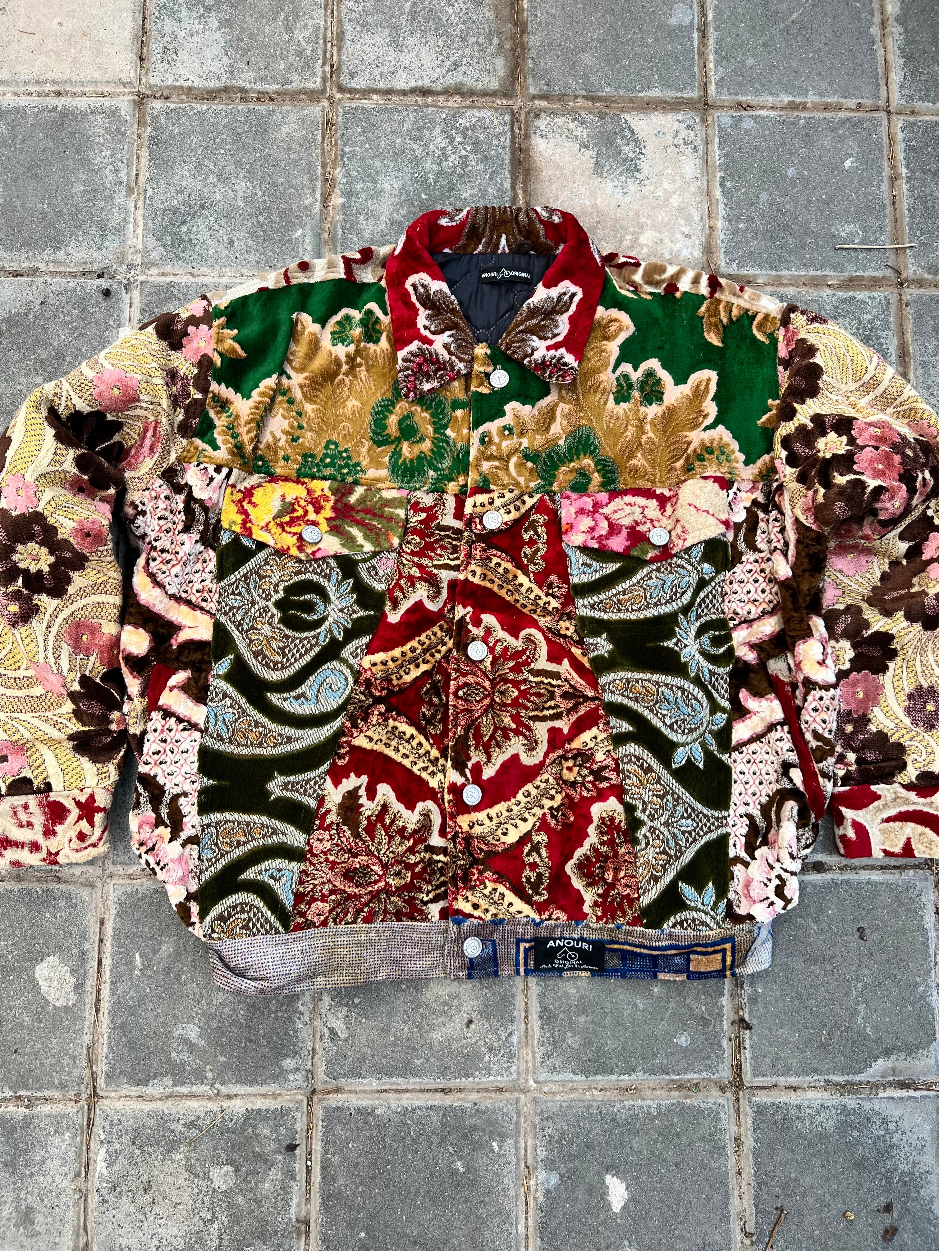 Moroccan hand made with unique patshwork design ,  carpet Jacket UNISEX