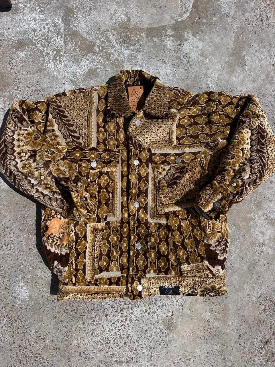 Moroccan hand made with unique brown and yellow color,  carpet Jacket UNISEX