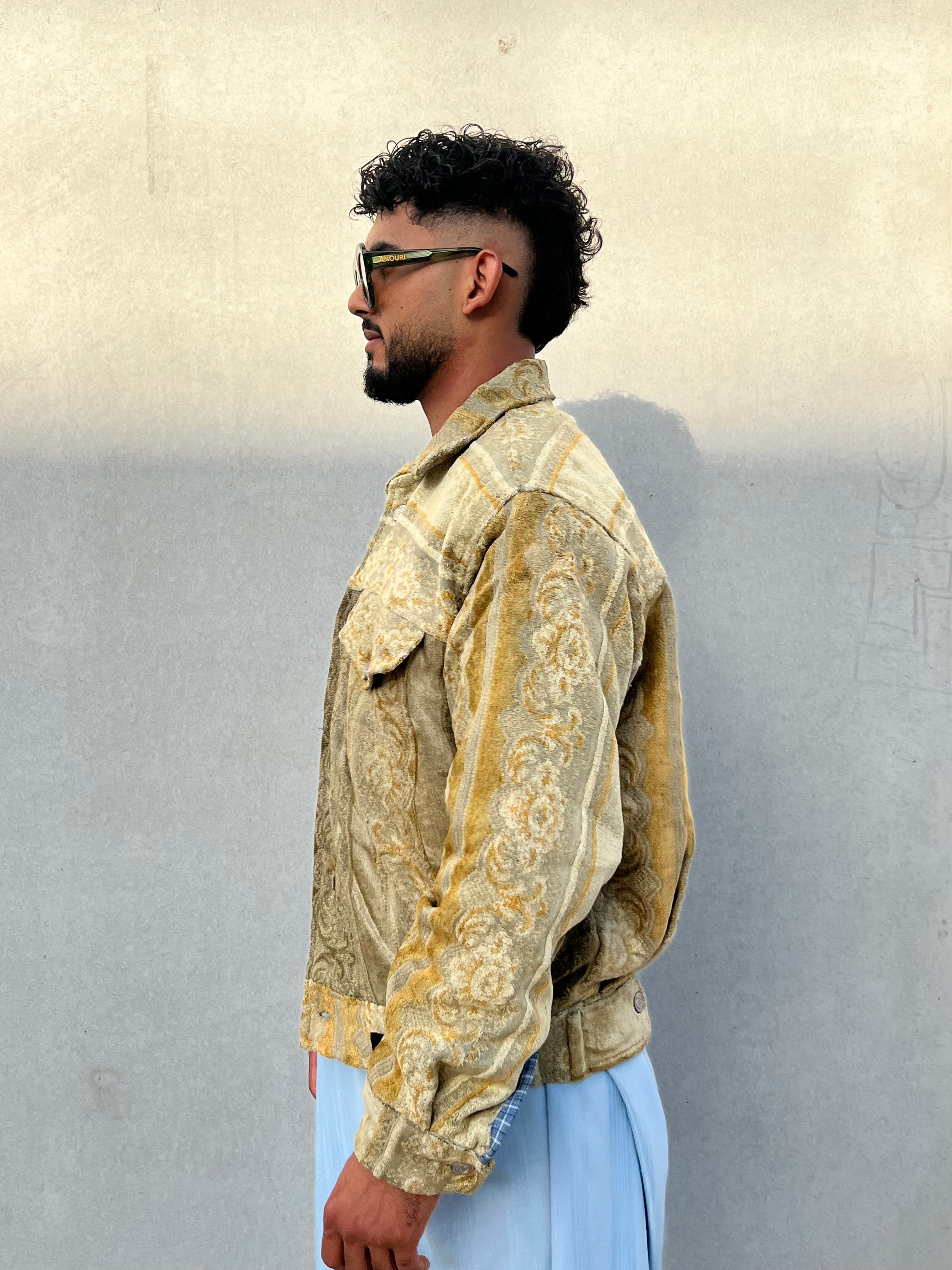 Moroccan hand made with unique light green and yellow color,  carpet Jacket UNISEX