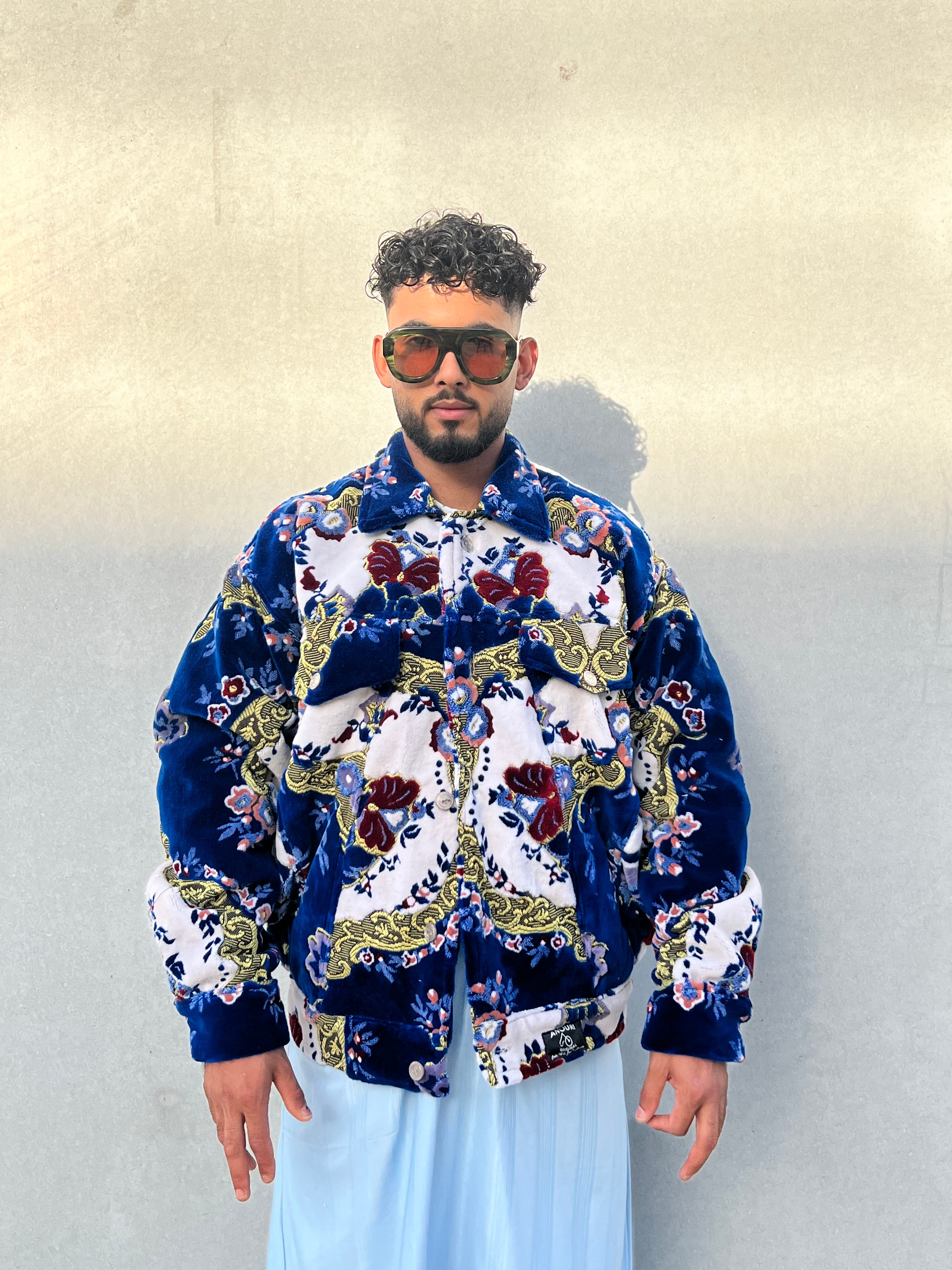 Moroccan hand made with unique design blue color ,  carpet Jacket UNISEX