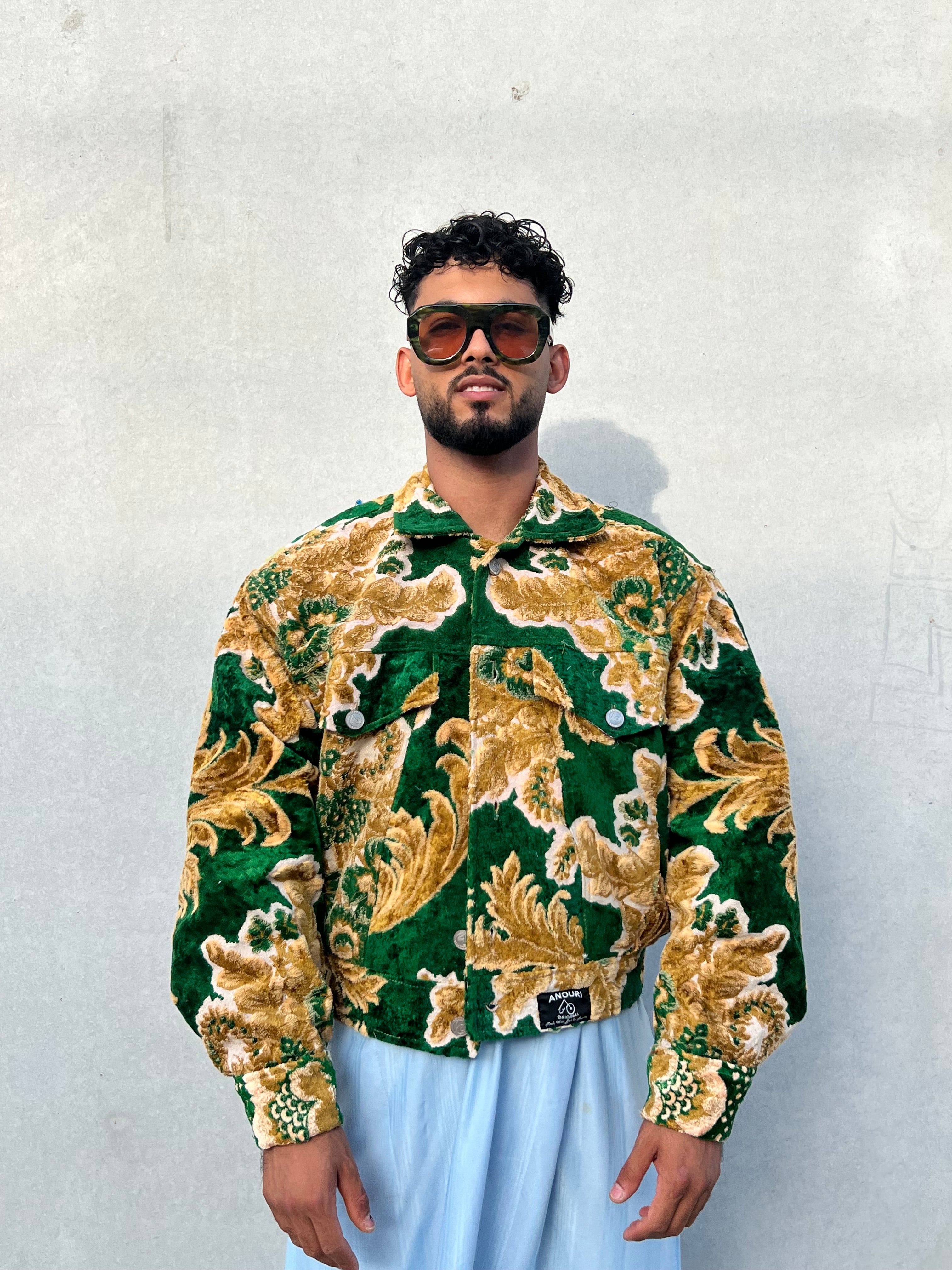 Moroccan hand made with unique yellow and green color,  carpet Jacket UNISEX