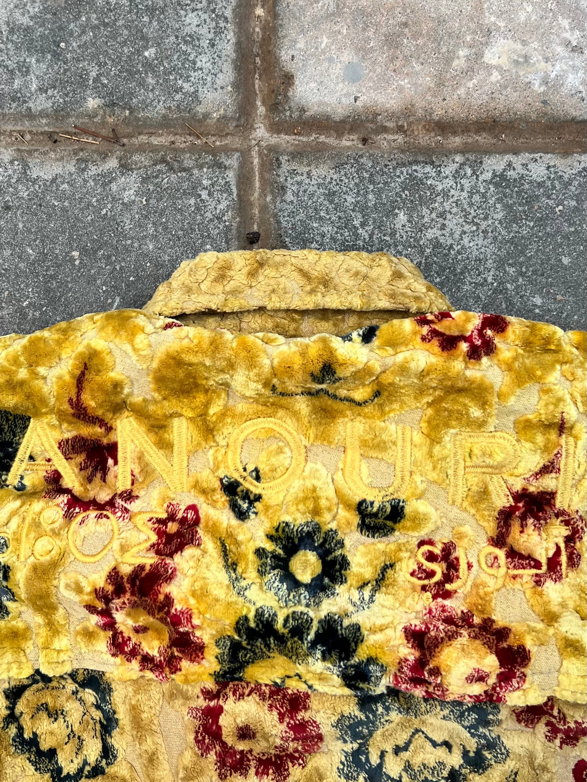 Moroccan hand made with unique flowers and yellow color,  carpet Jacket UNISEX