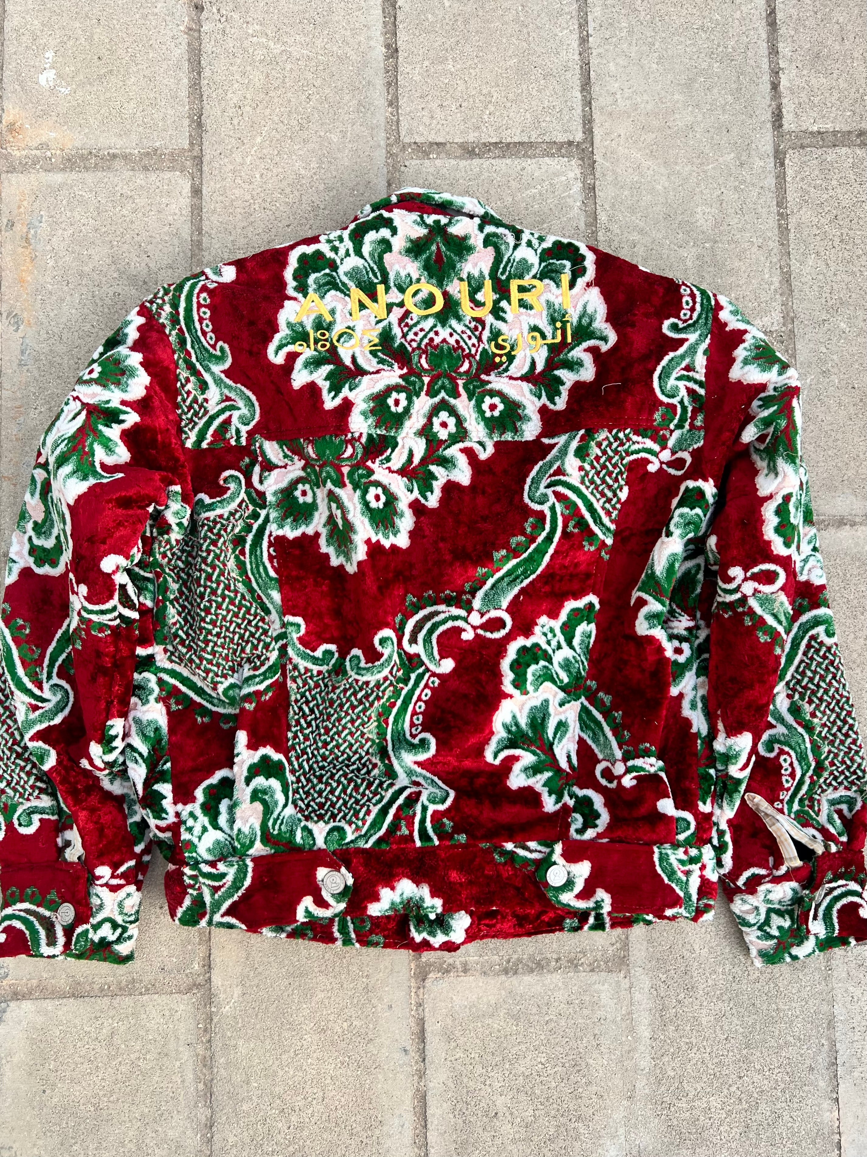 Moroccan hand made with unique design red and green color ,  carpet Jacket UNISEX