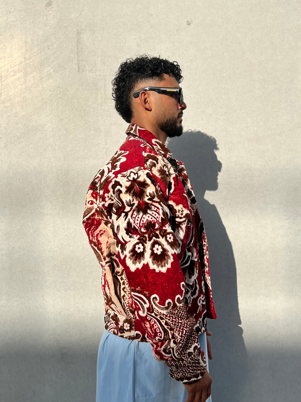 Moroccan hand made with unique red and brown color,  carpet Jacket UNISEX