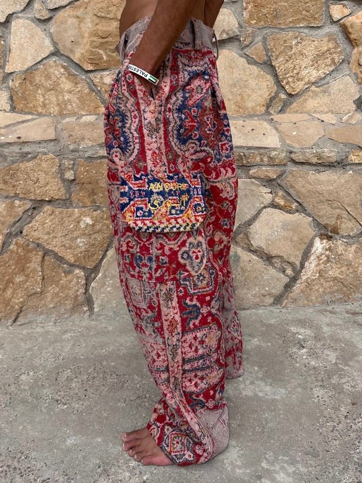 Anouris Original PANT with wide legs with two pockets  side unique red print “Carpet” UNISEX
