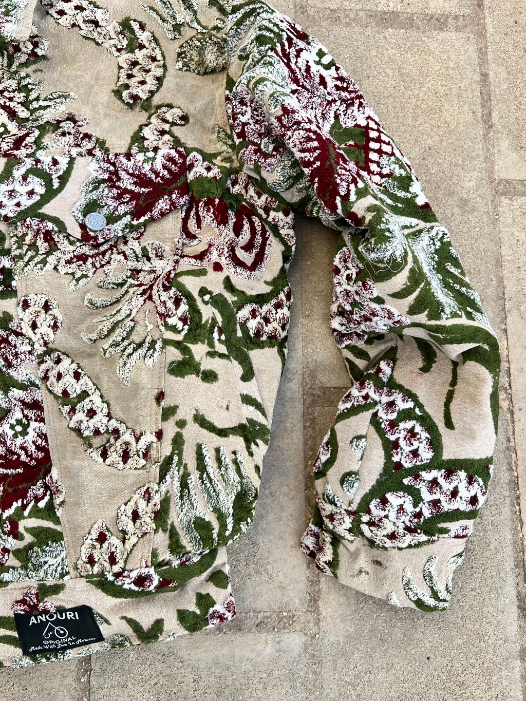 Moroccan hand made with unique green and red color,  carpet Jacket UNISEX