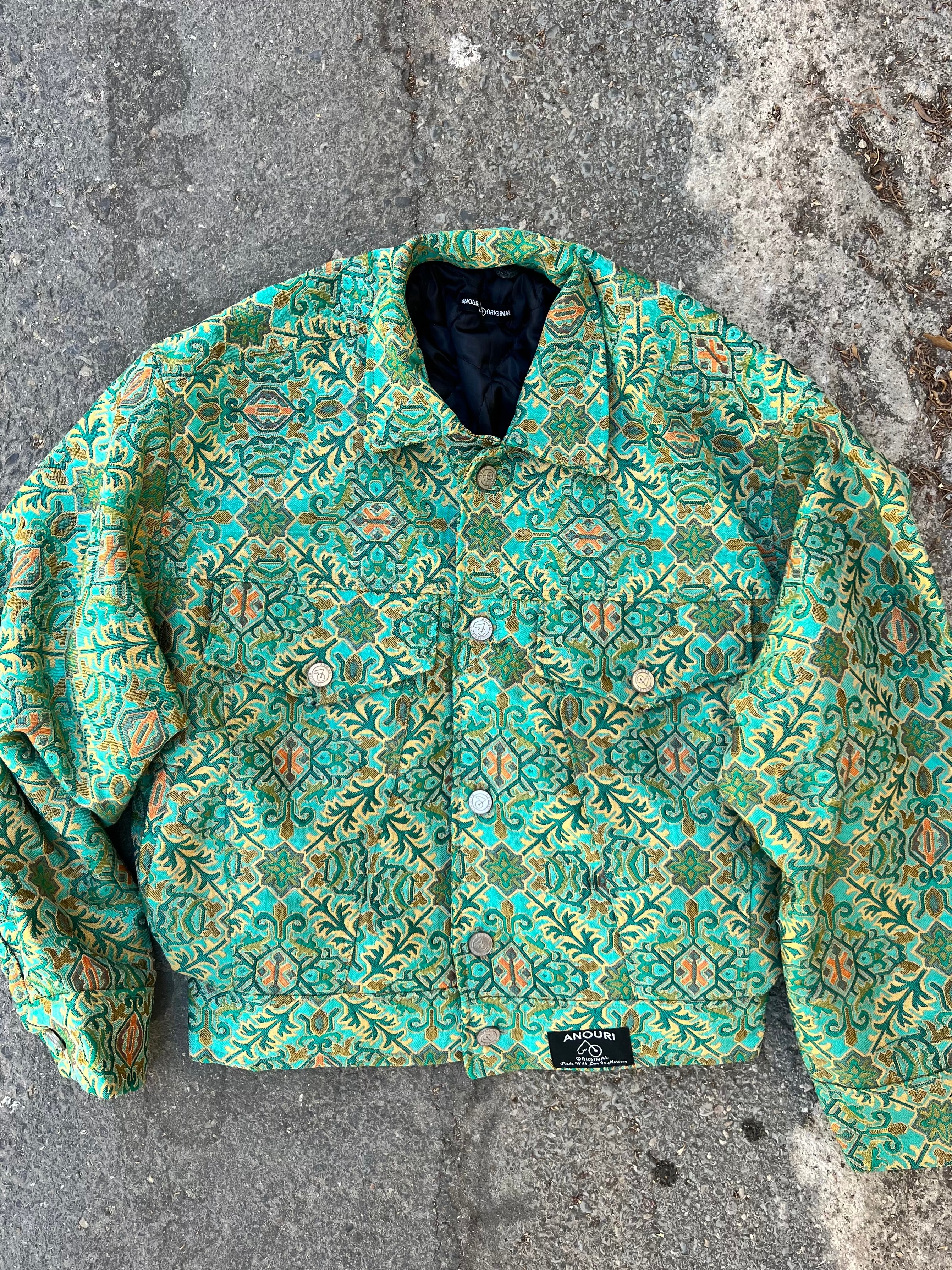 Moroccan hand made with unique white and green color,  carpet Jacket UNISEX (Copy)