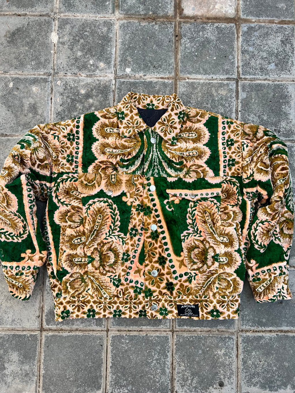 Moroccan hand made with unique green and yellow color,  carpet Jacket UNISEX