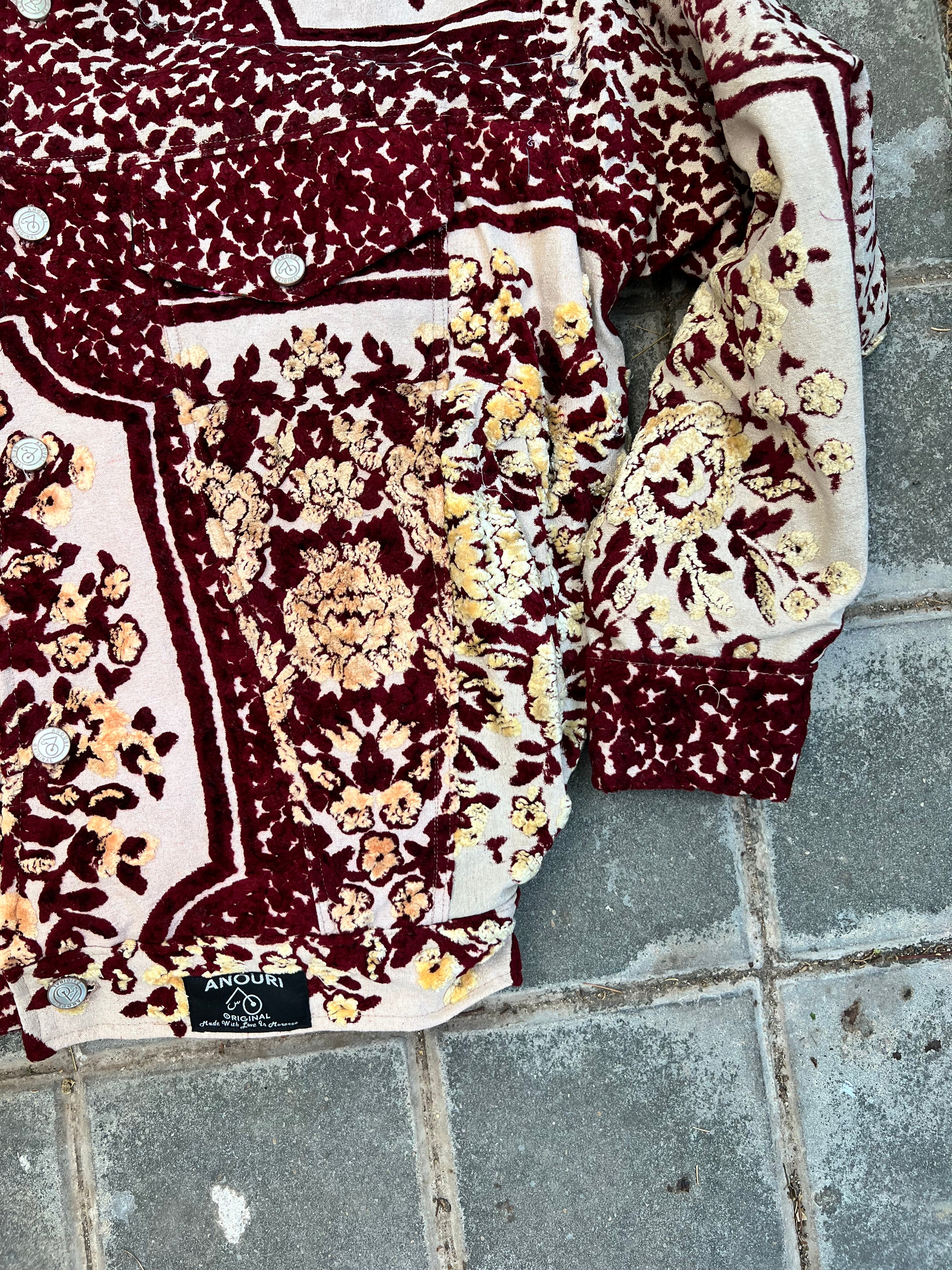 Moroccan hand made with unique red and yellow design ,  carpet Jacket UNISEX