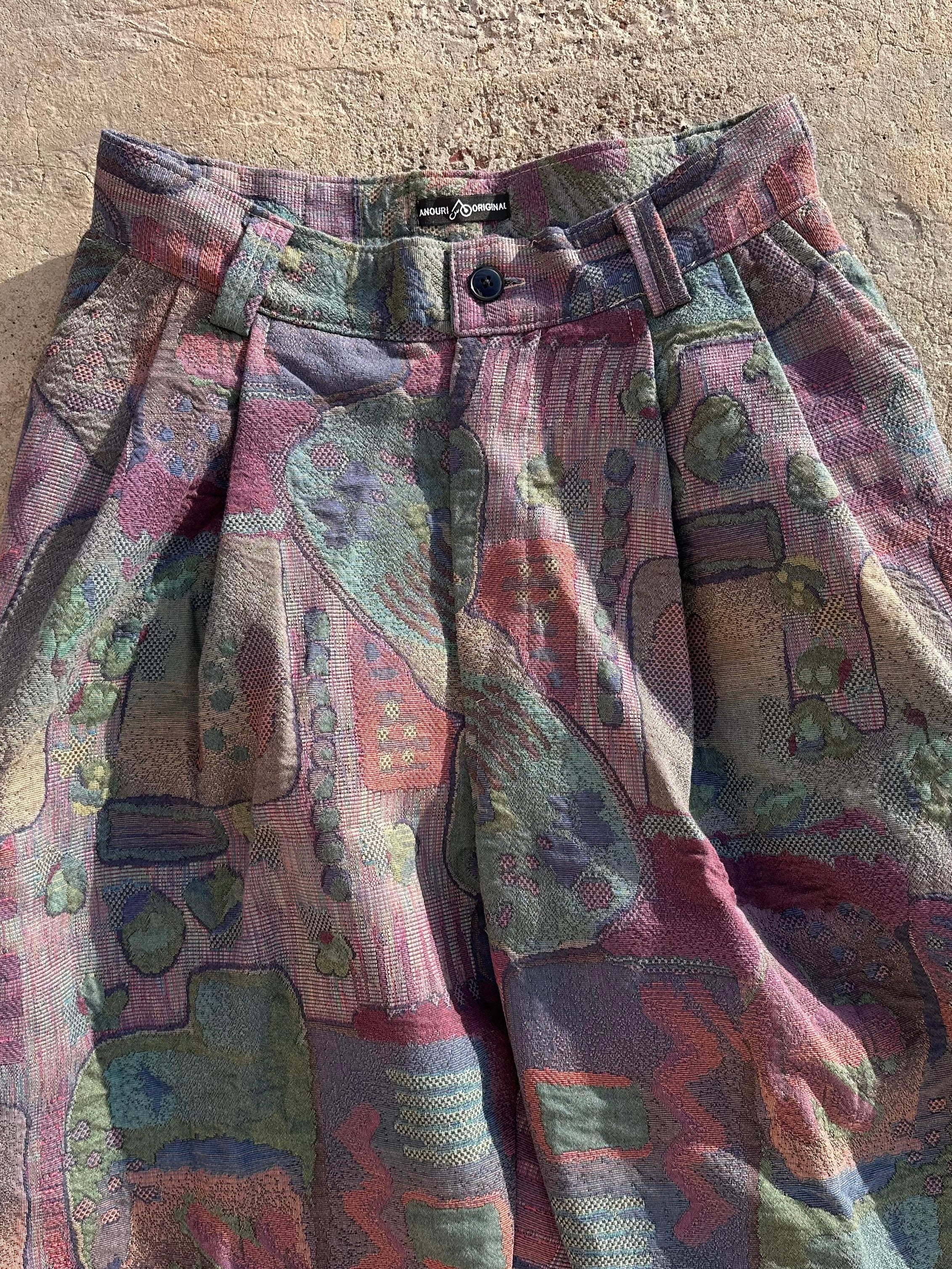 Anouris Original PANT with wide legs with two pockets  side unique light colorful print “Carpet” UNISEX