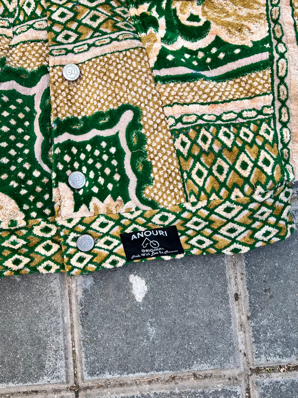 Moroccan hand made with unique green and yellow color,  carpet Jacket UNISEX