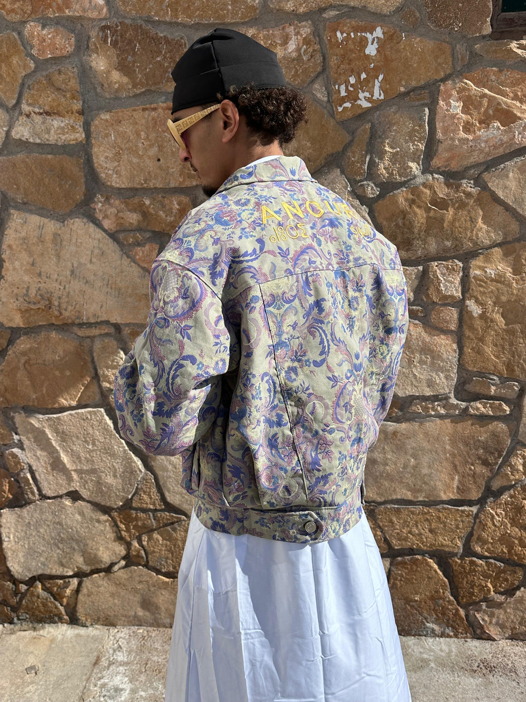 Moroccan hand made with unique lila and blue color,  carpet Jacket UNISEX