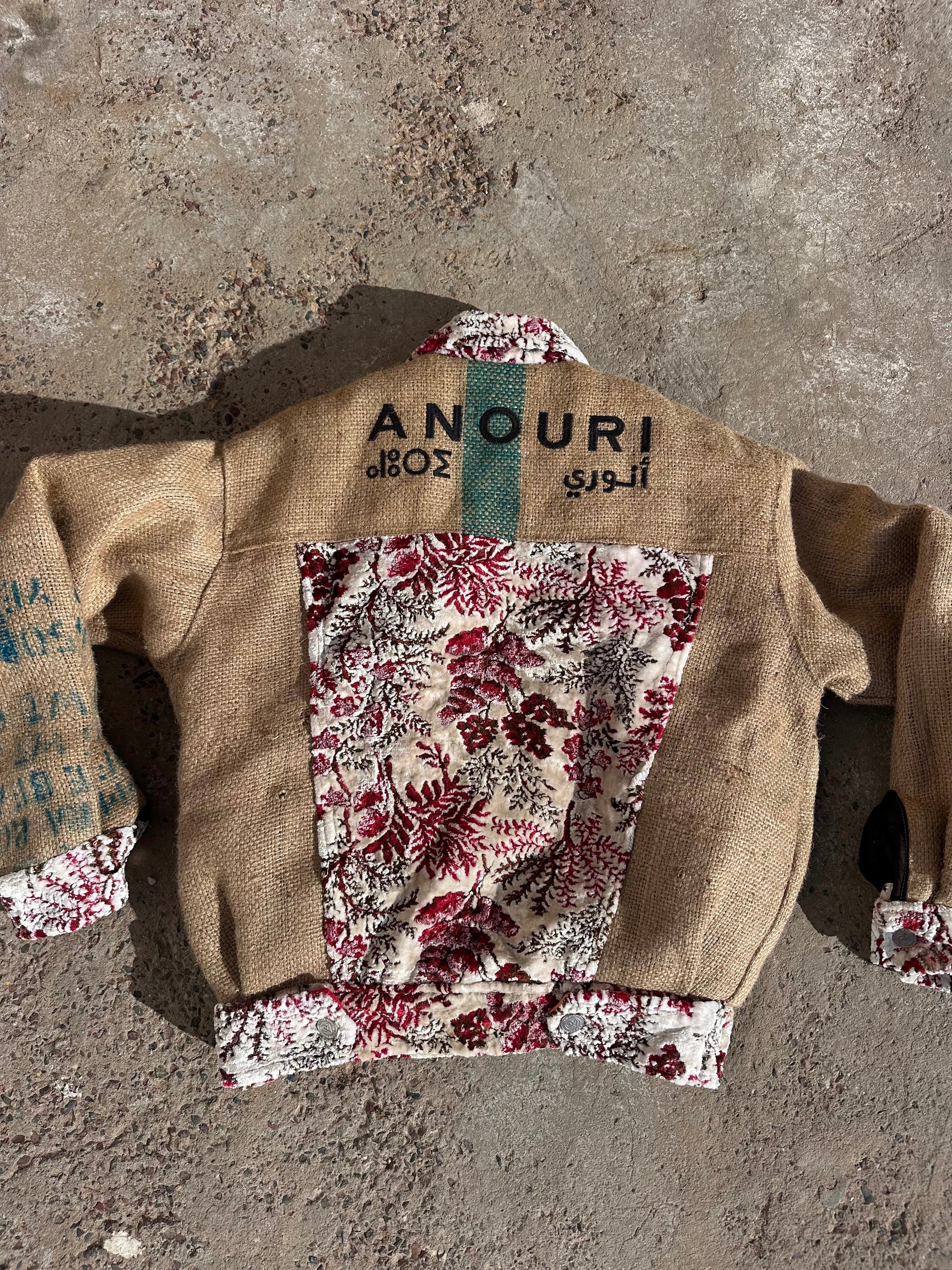 Moroccan hand made white and red burlap Jacket UNISEX