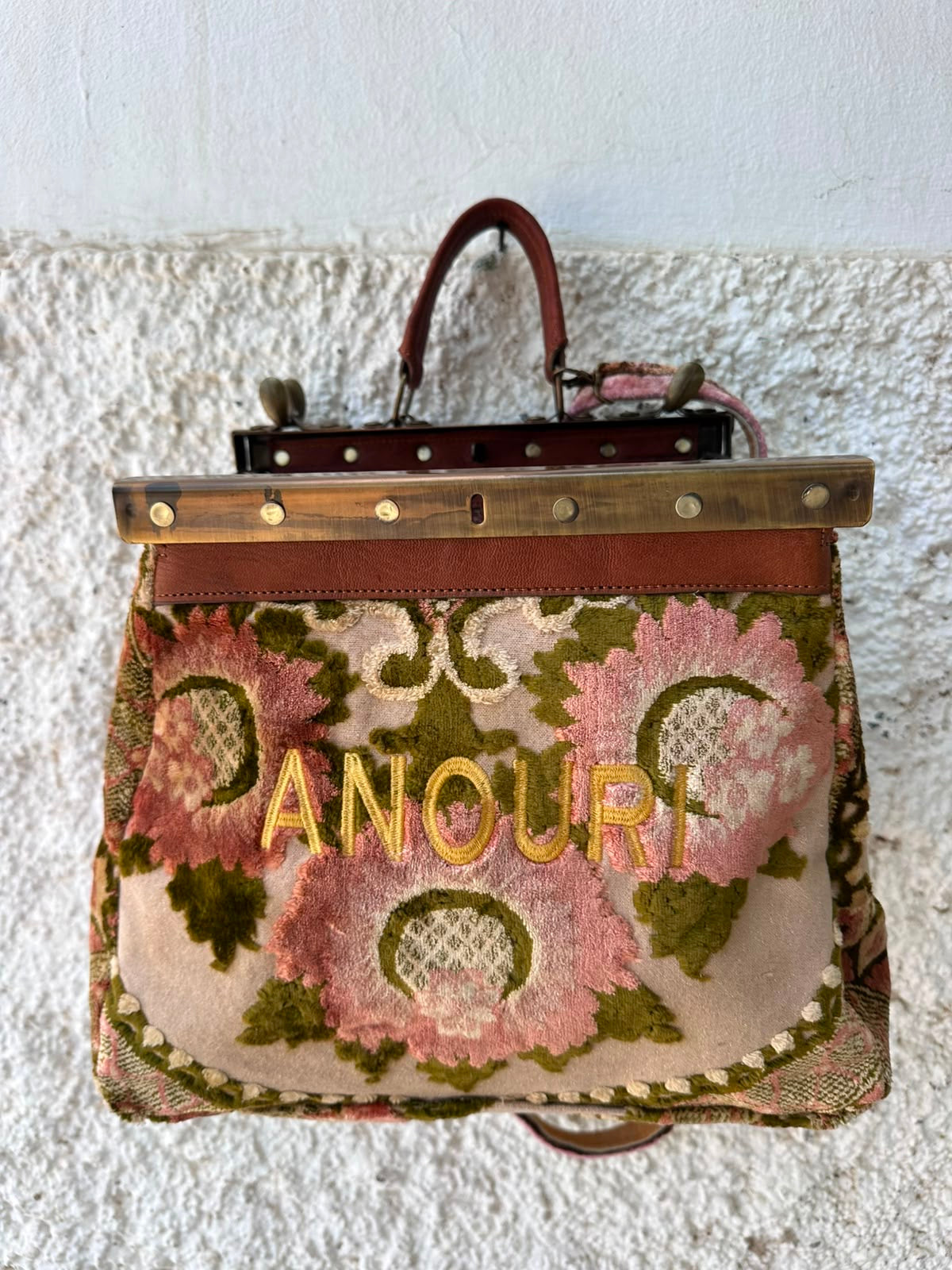 Anouri Original Emerald Heritage Frame pink & green colour Carpet Bag