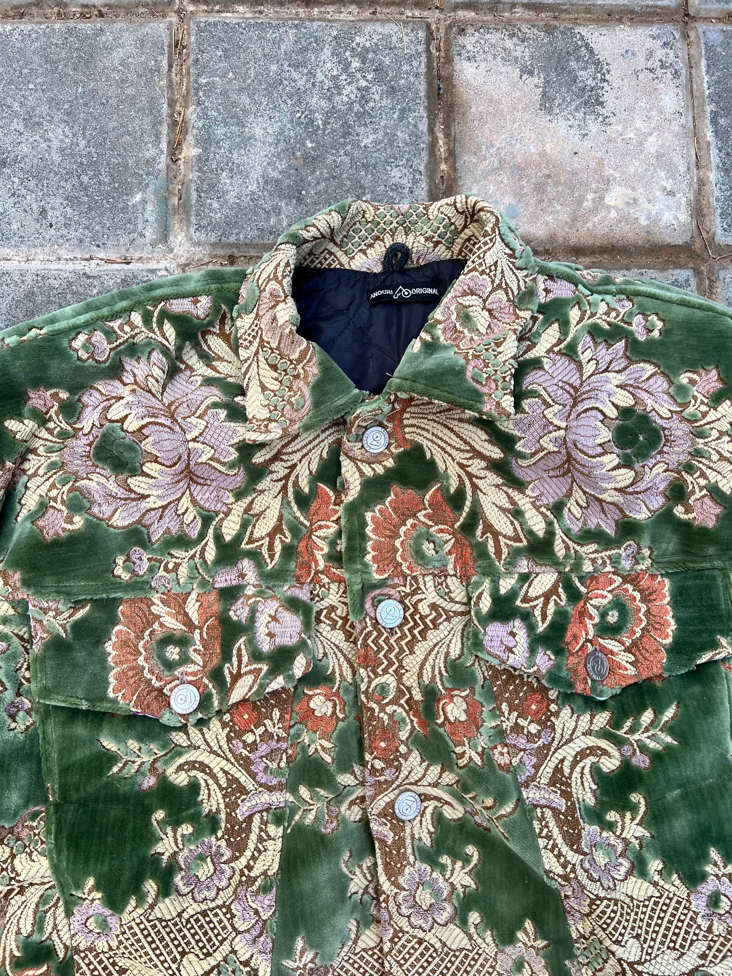 Moroccan hand made with unique design green color ,  carpet Jacket UNISEX