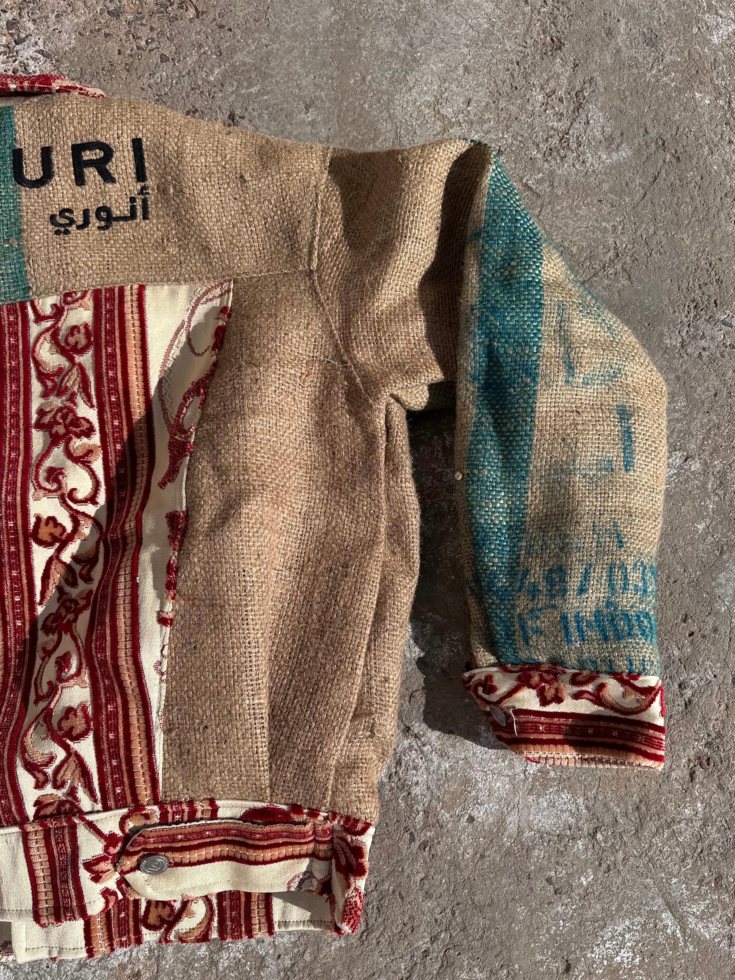 Moroccan hand made unique red Carpet and burlap set UNISEX