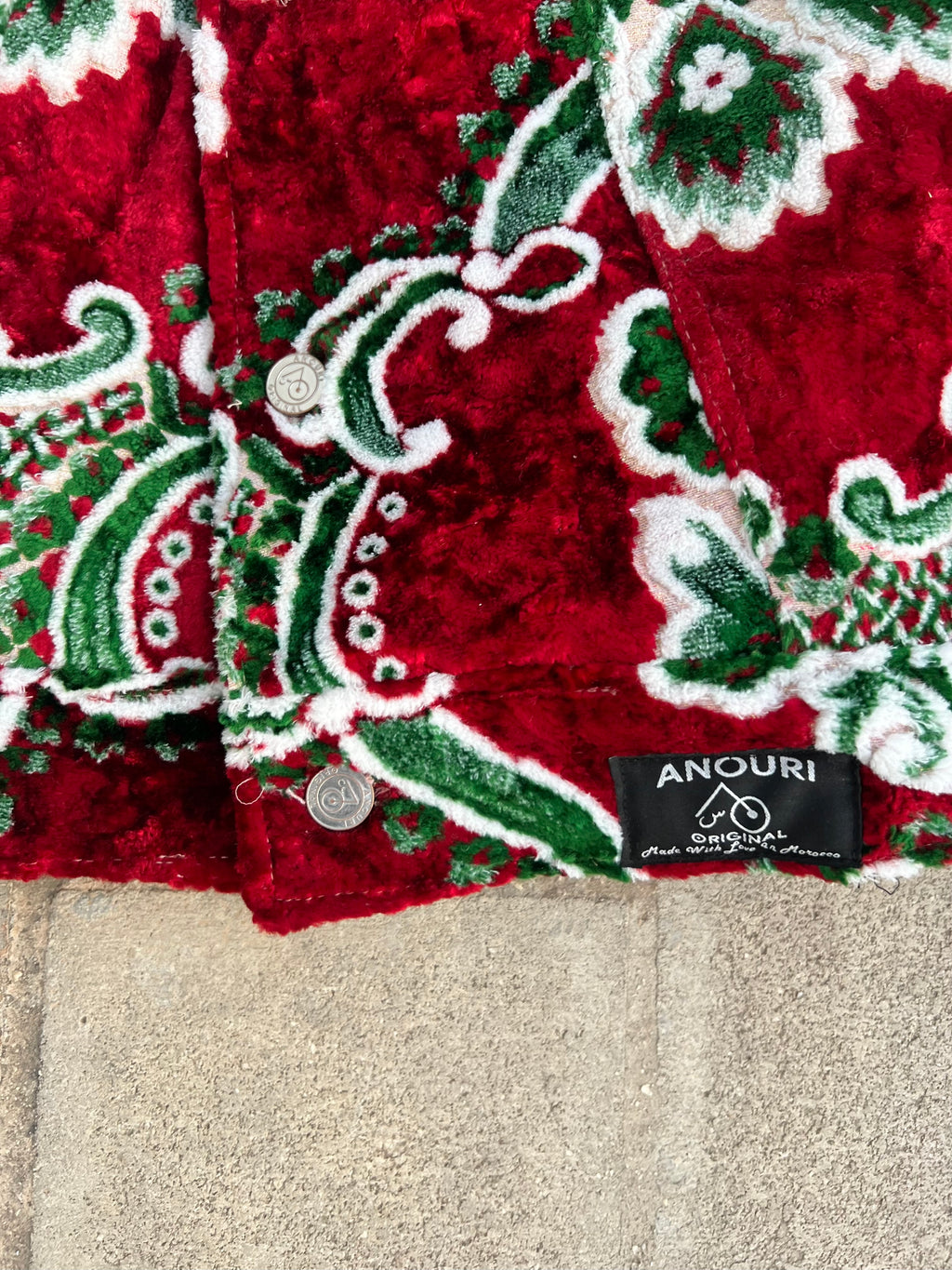 Moroccan hand made with unique design red and green color ,  carpet Jacket UNISEX