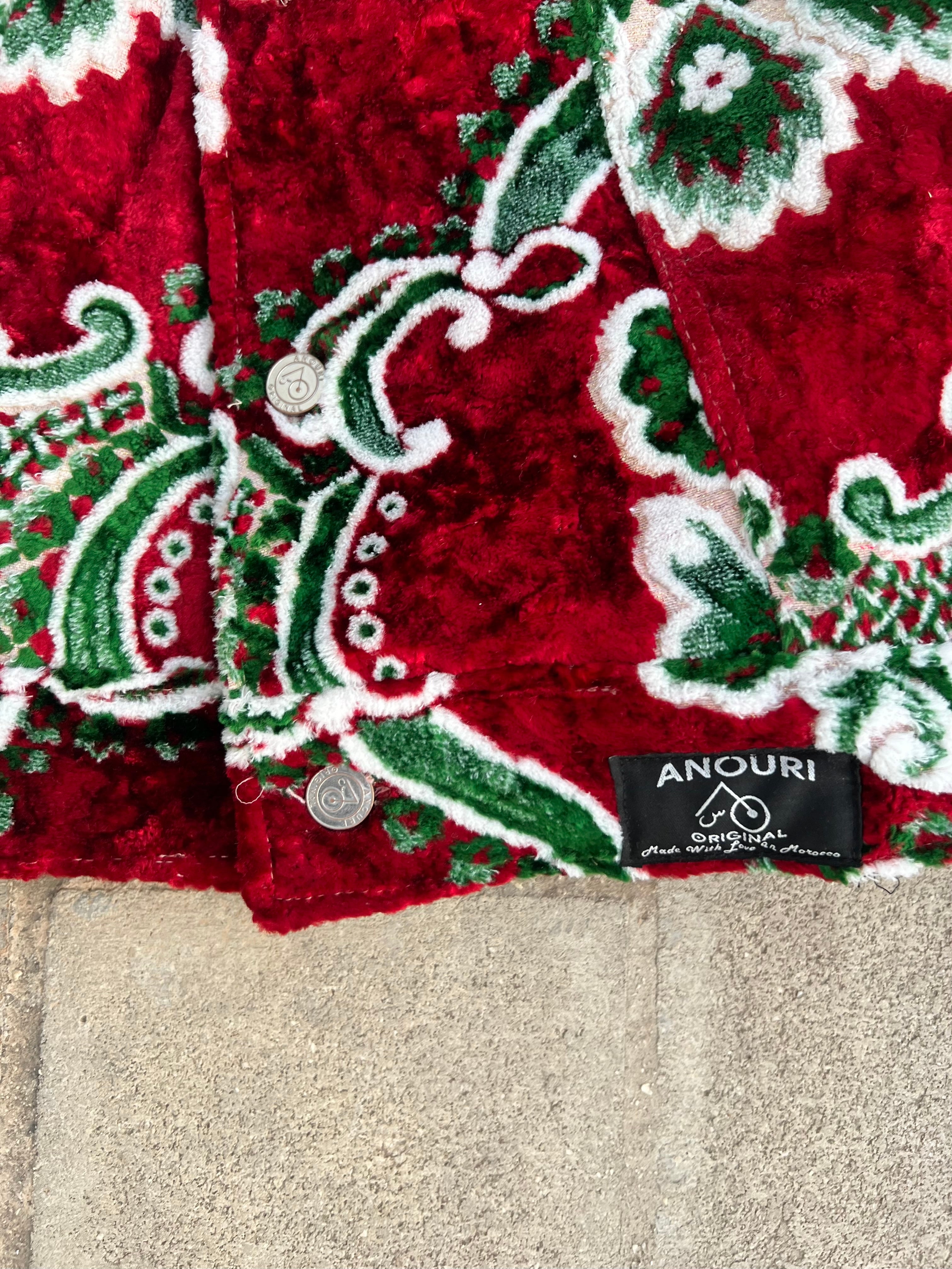 Moroccan hand made with unique design red and green color ,  carpet Jacket UNISEX